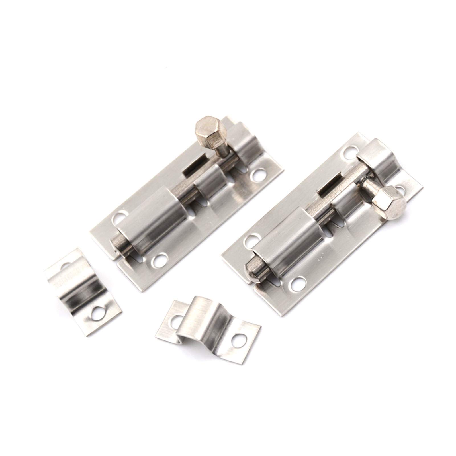 2 Pack 2 Inch Stainless Steel Door Bolt Latch - Sliding Lock Barrel Bolt for Interior/Exterior Doors - Silver, Durable & Easy Installation (Perfect for Bedrooms, Bathrooms, Gates & Sheds)