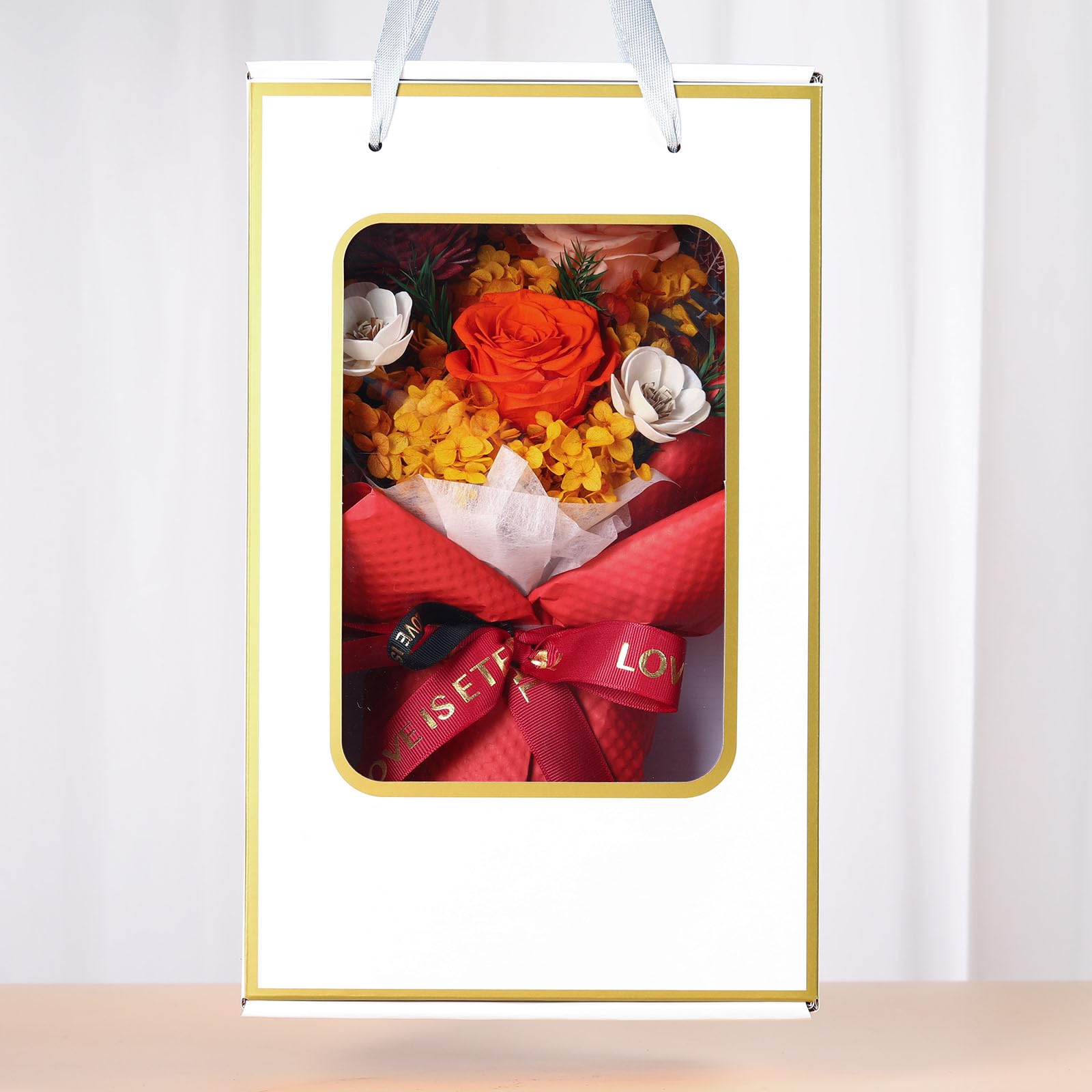Preserved Orange Roses Bouquet - Long Lasting Flower Gift for Women, Mom, Grandma, Wife & Friends | Perfect for Anniversary, Birthday & Special Occasions | Handcrafted Floral Arrangement for Home Decor, Wedding Centerpiece & Romantic Surprise Delivery