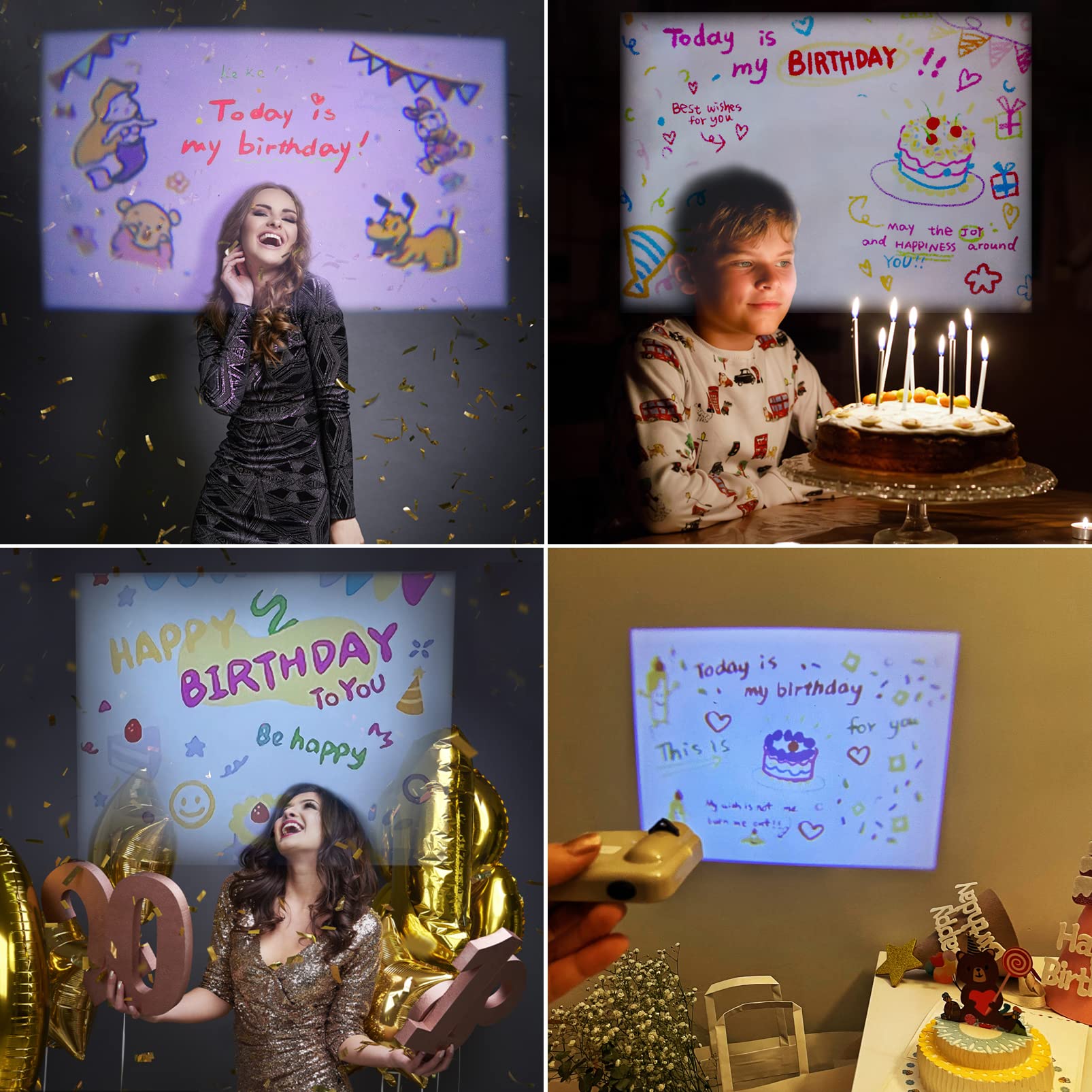 LZLRUN Happy Birthday Projection Lamp - Customizable LED Night Light with Photo Props for Party Decor & Home Atmosphere (Style 11) | Perfect for Birthday Celebrations, Baby Showers & Romantic Nights