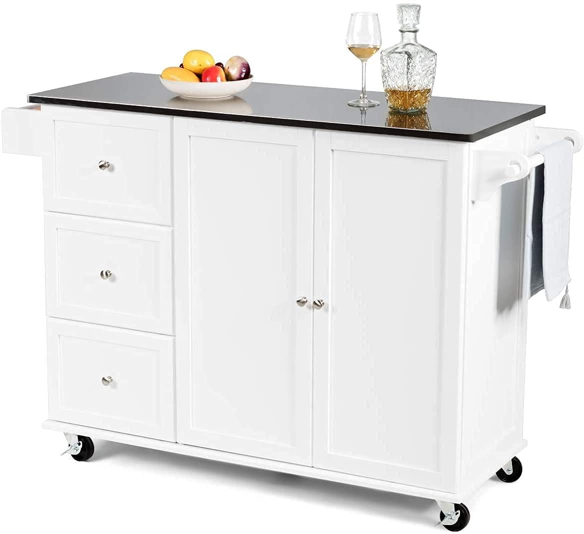 Mobile Kitchen Island Cart with Stainless Steel Top & Storage - Perfect for Small Kitchens & Dining Areas