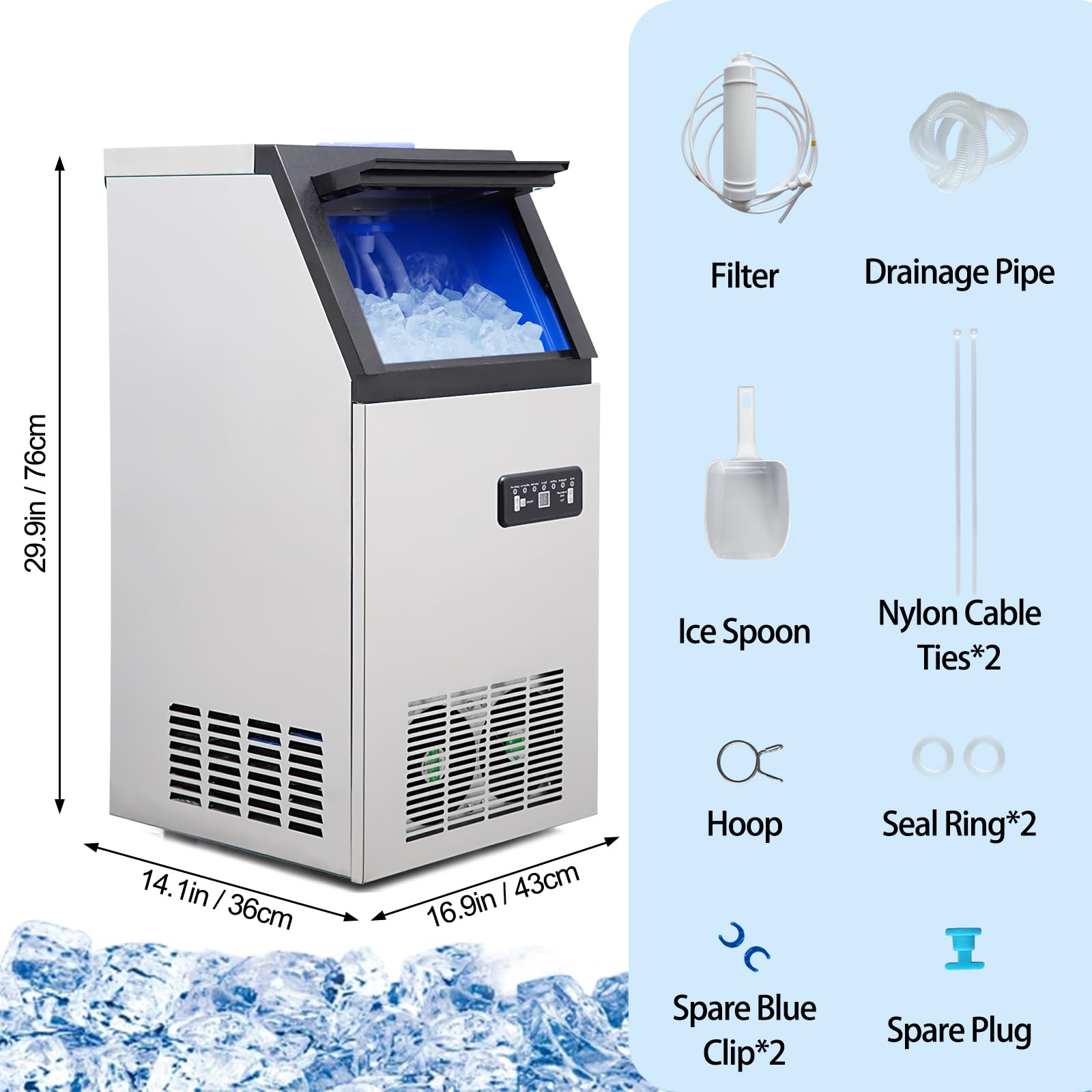 Commercial Ice Maker Machine 120lbs/24H, 24LBS Storage Bin, 45 Ice Trays, 12-15min Quick Ice Dispensing - Freestanding Countertop Ice Maker with Scoop for Home, Office, Restaurant & Bar - Perfect for Parties, Beverage Service & Commercial Use