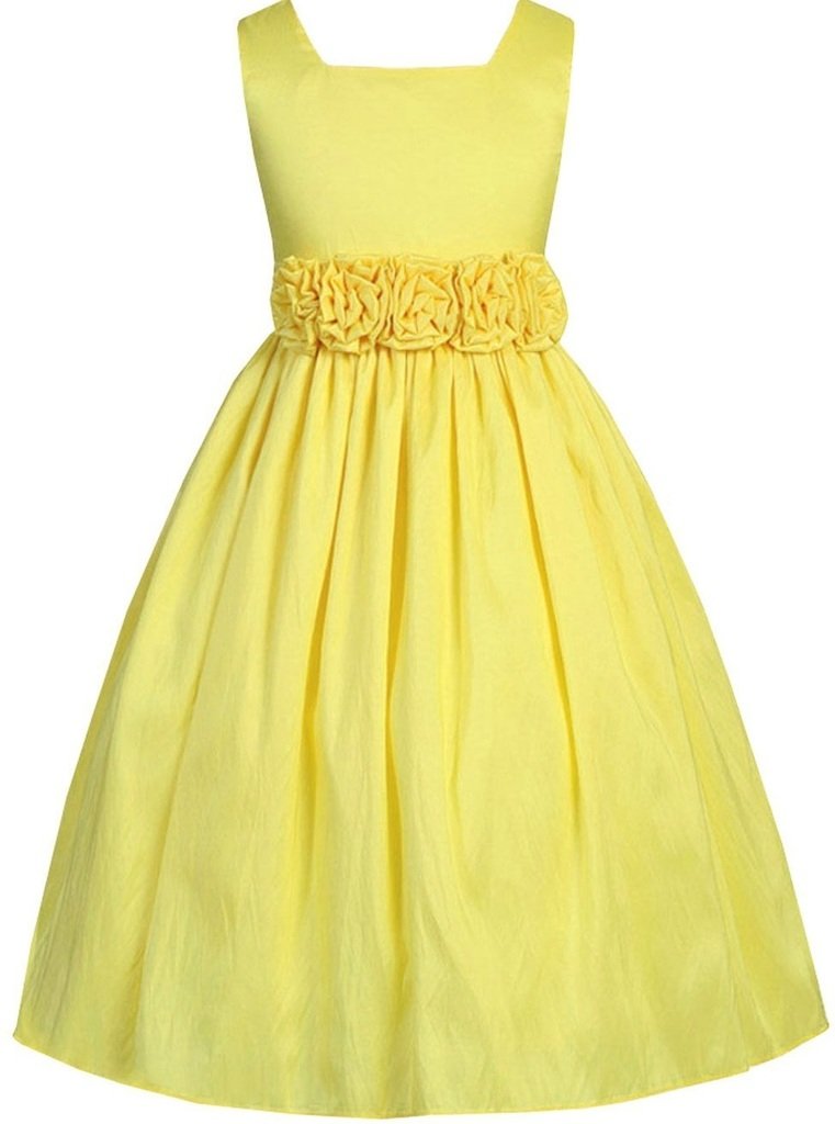 Little Girls Square Neckline Hand Rolled Flowers Summer Dresses - Cute Floral Party Outfits for Birthday, Easter & Special Occasions