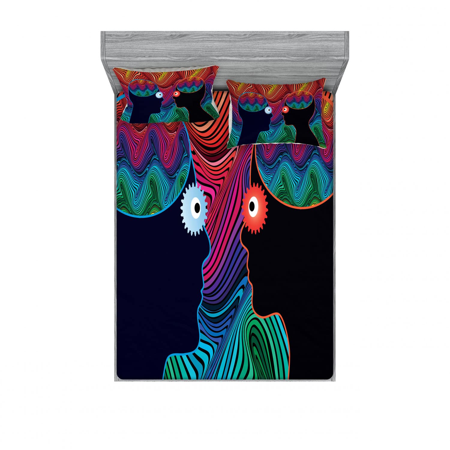 Ambesonne 2-Piece Queen Size Floral Stripe Fitted Sheet & Pillow Sham Set - 4 PC Bedding Decor (2 Fitted Sheets + 4 Pillow Covers) - Vibrant Multicolor Design for Romantic Bedroom Makeover - Perfect for Master Bedrooms, Guest Rooms & Vacation Homes