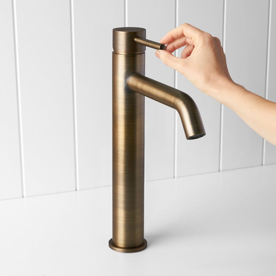 Antique Brass Tall Basin Mixer Faucet - Vintage Style Bathroom Sink Faucet for Modern & Traditional Decor | Perfect for Bathroom Vanity, Powder Room, and Guest Bath