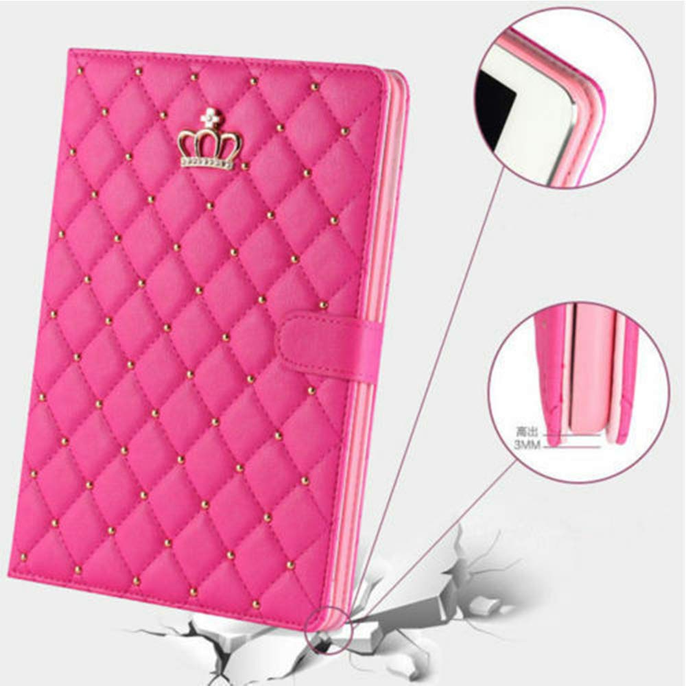 Topwin Bling Crown Design PU Leather Case for iPad 9.7 (2017/2018 5th/6th Gen) & iPad Air 2/Air - Rose Red | Elegant Shockproof Cover with Auto Sleep/Wake | Perfect for Work, School & Travel Protection