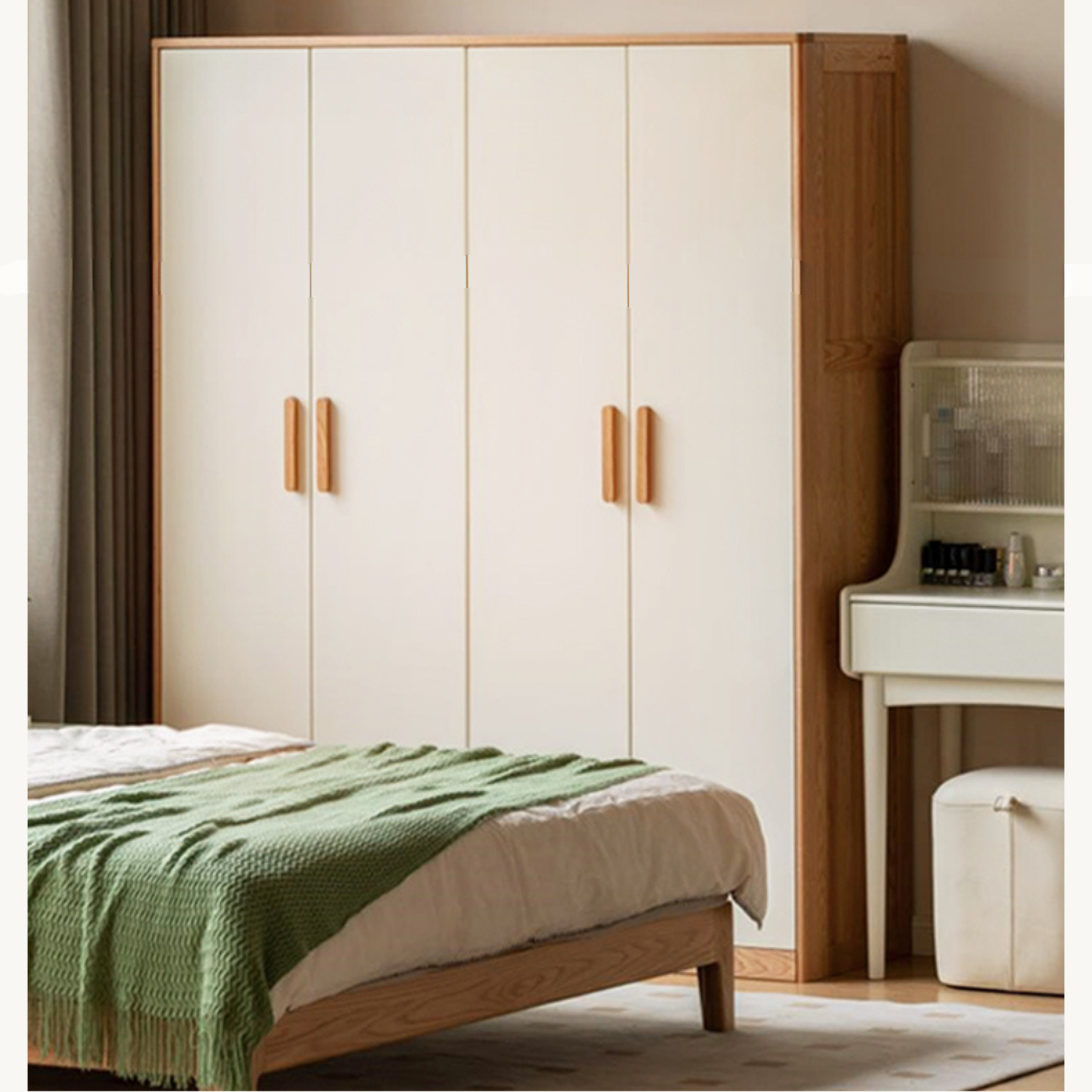 Solid Oak Wood Locker - Modern Wardrobe Closet for Bedroom, Office & Entryway Storage | Durable Wooden Cabinet with Hanging Rod & Shelves