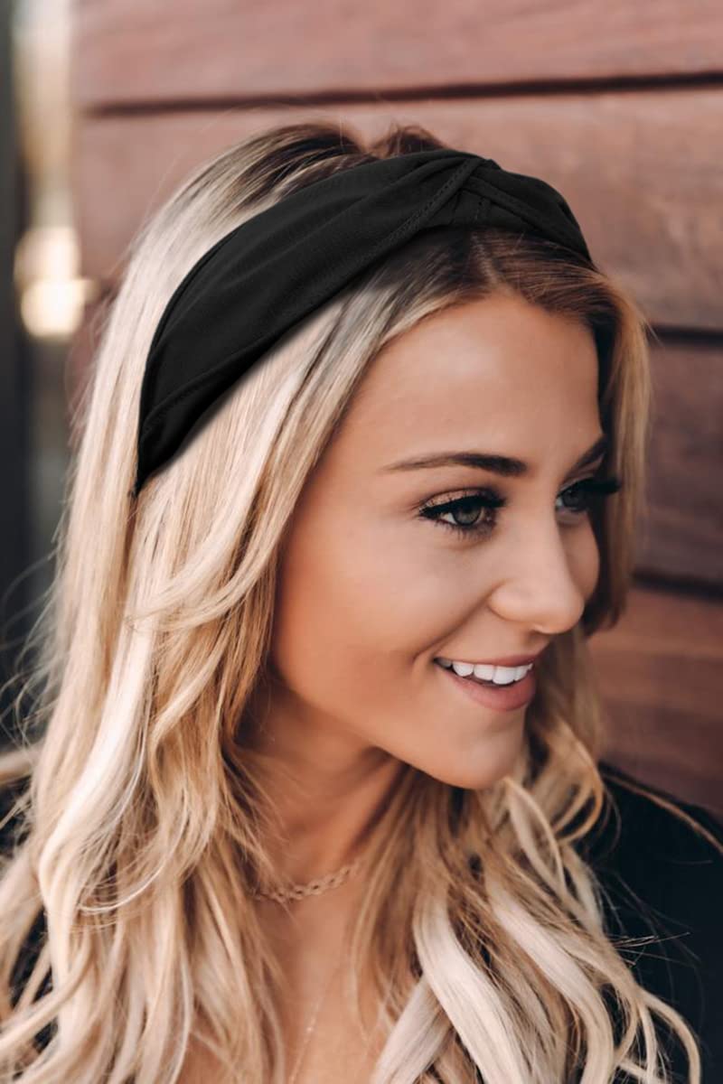 WOVOWOVO Women's Non-Slip Knotted Headbands - Fashion Elastic Yoga Hair Bands for Women & Girls, Wide Twist Headwear (Black) | Perfect for Workouts, Yoga, Running & Daily Hair Accessories