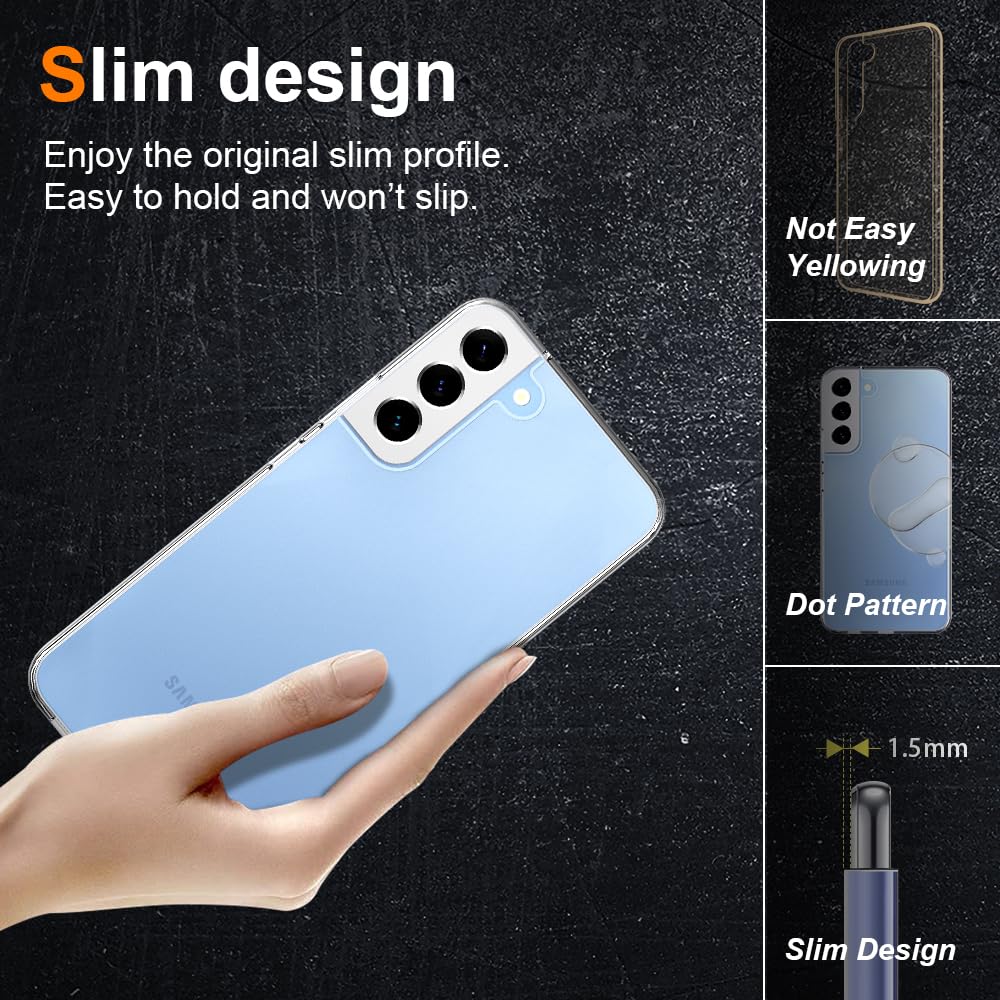 Crystal Clear Samsung Galaxy S22 Case - Soft Slim Fit Transparent TPU Protective Cover | Shockproof & Comfort Grip | Perfect for Everyday Use, Work & Travel