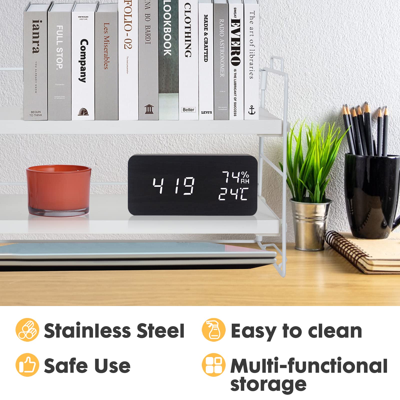 ShellKingdom 2-Tier Adjustable Desk Shelf Organizer - White | Space-Saving Bookshelf & Office Storage Rack for Tabletop, School, Dorm & Workspace Organization | Perfect for Small Spaces & Clutter-Free Desks