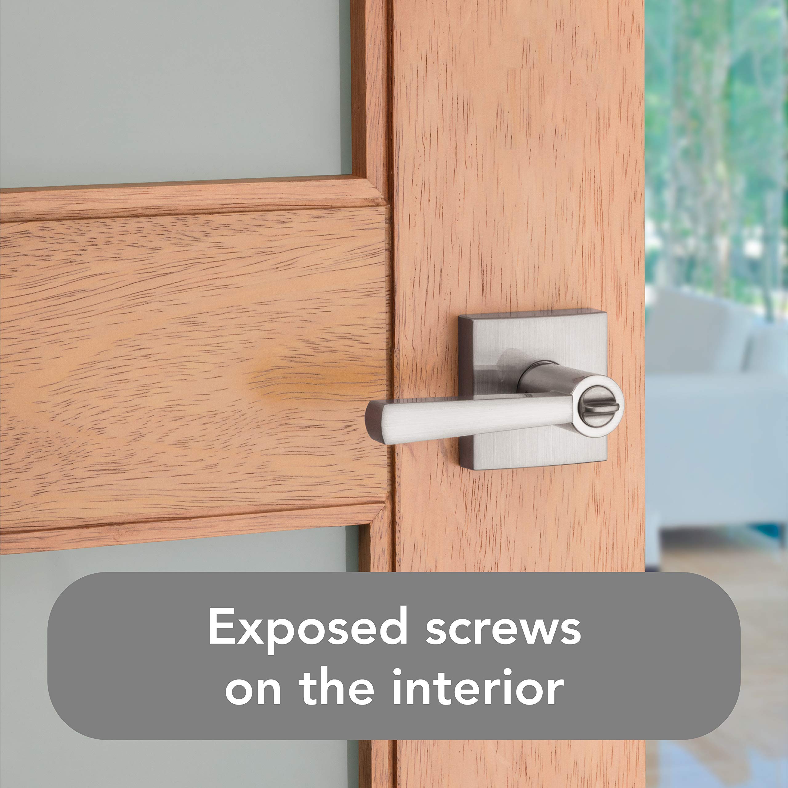 Baldwin Spyglass Interior Privacy Door Handle - Reversible Lever for Bedroom & Bathroom - Keyless Door Lock with Microban Antimicrobial Protection - Satin Nickel Finish - Ideal for Home, Office, and Commercial Spaces