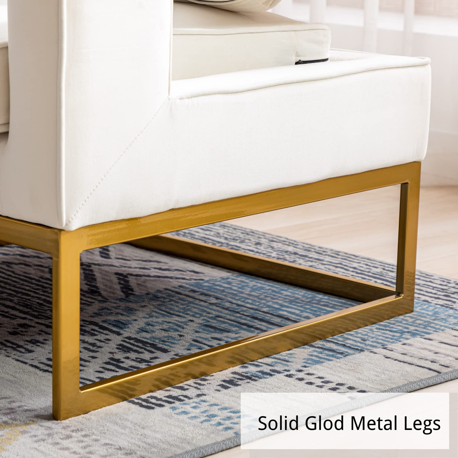 HEAH-YO Modern Velvet Accent Chair with Golden Metal Legs - Upholstered Armrest Living Room Chair, Small Comfy Side Chair for Bedroom in White - Perfect for Home Decor, Lounge Seating & Guest Room Furniture