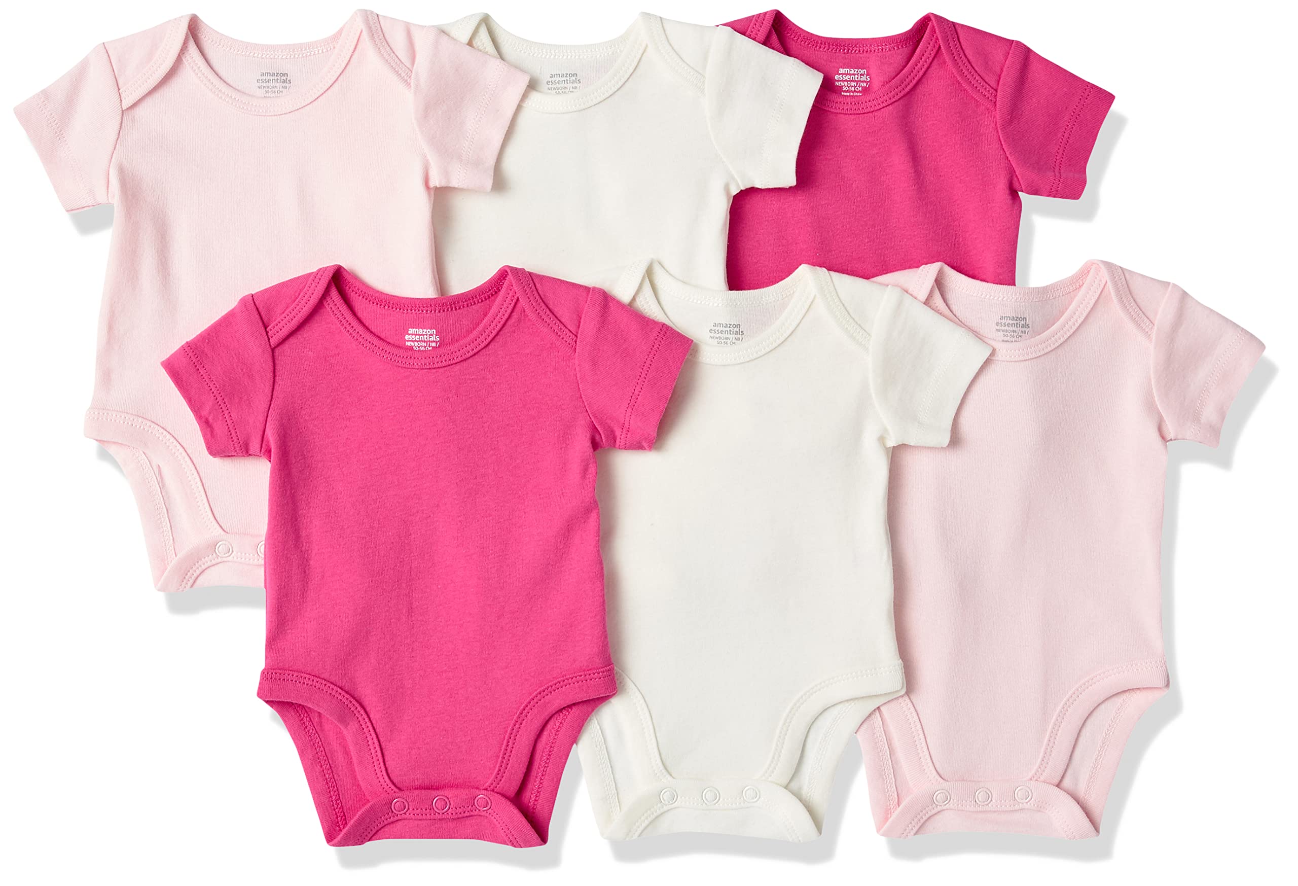 Amazon Essentials Baby Girls' Short-Sleeve Bodysuits, 6-Pack | Soft Cotton Onesies for Newborns & Infants | Perfect for Playtime, Daycare & Everyday Wear