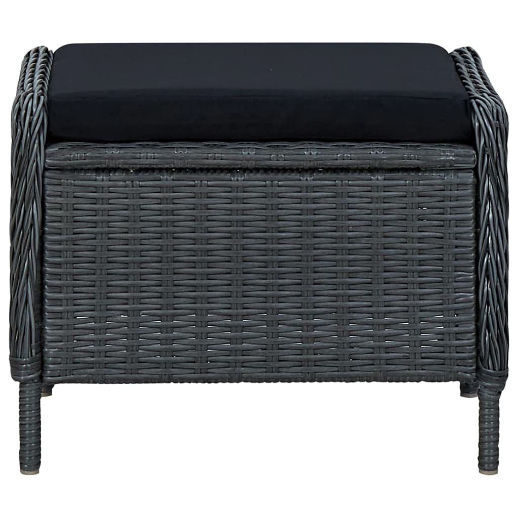 **Dark Gray Reclining Garden Chair with Cushions & Footstool – Outdoor Patio, Balcony, Terrace Lounge Seating – Durable Poly Rattan Furniture for Relaxing & Sunbathing**