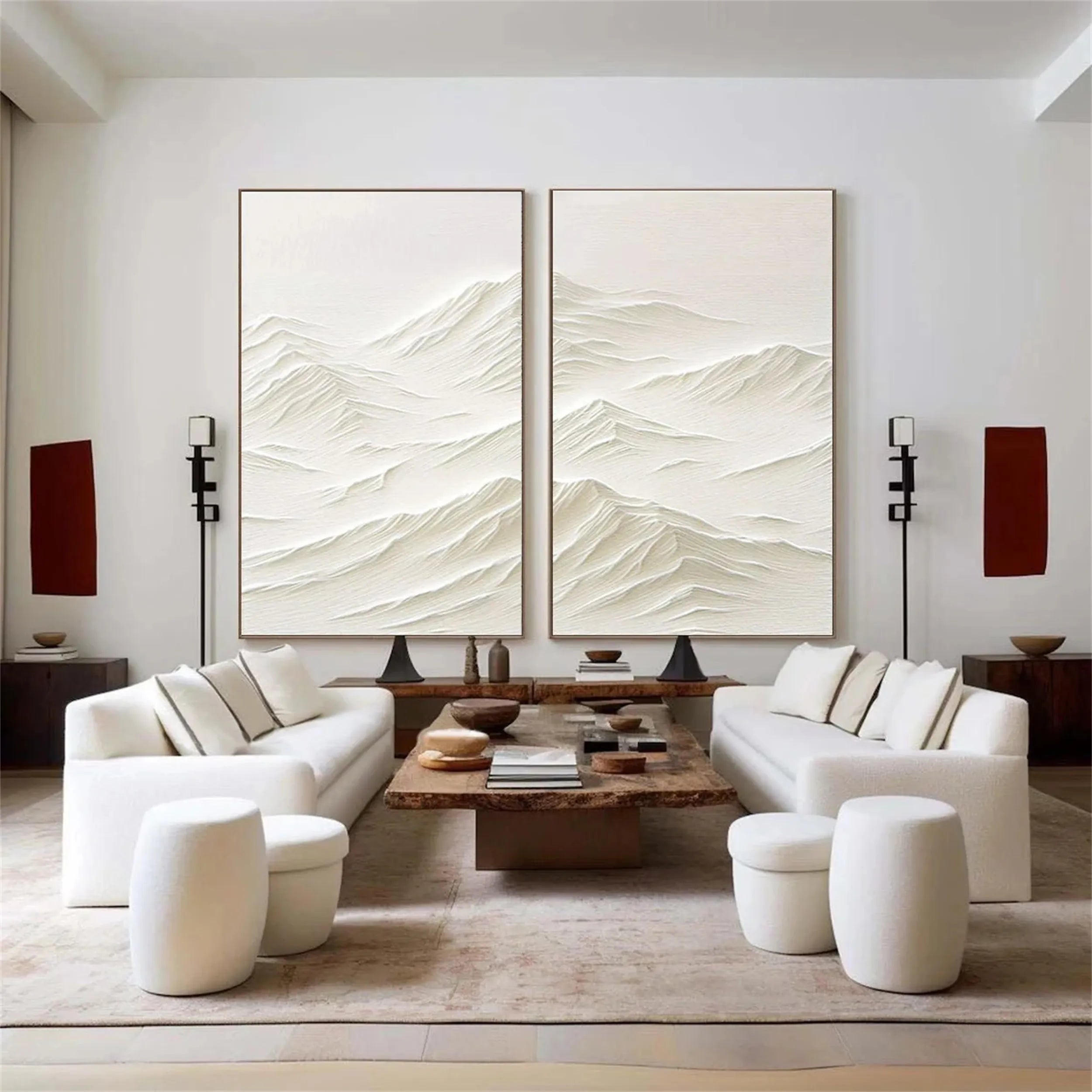 Minimalist Textured Plaster Art Paintings Set of 2 - Modern Wall Decor for Living Room & Bedroom #MM187