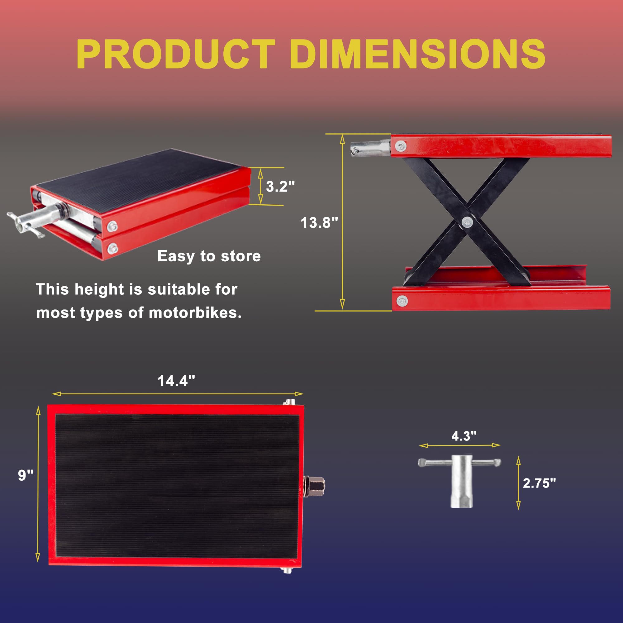 Heavy-Duty Motorcycle Scissor Jack - 1100lb Capacity for Street & Cruiser Bikes - Garage & Workshop Use