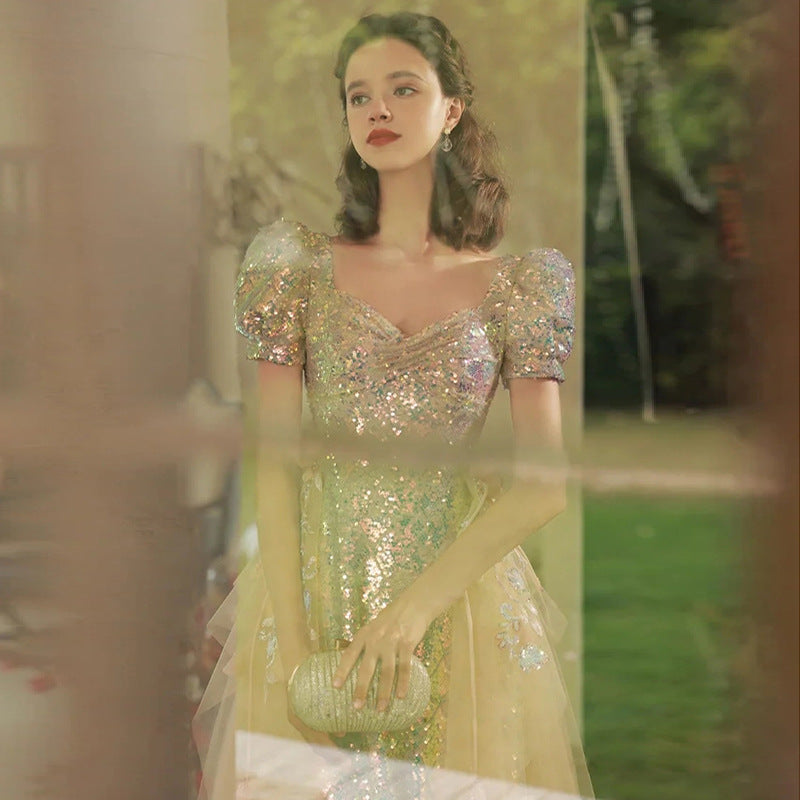 Elegant Gradient A-Line Long Prom Dress with Sequins - Formal Evening Gown for Homecoming, Wedding, and Special Occasions
