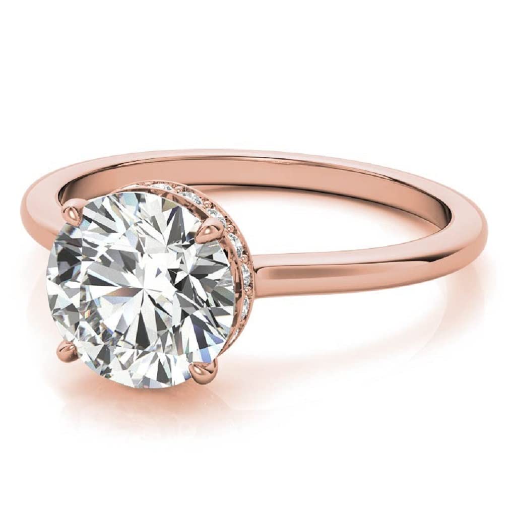 10K/14K/18K Solid Rose Gold Handmade Engagement Ring with 3 CT Round Cut Moissanite | Solitaire Diamond Wedding Ring Set for Women | Hidden Halo & Pave Setting | Anniversary & Proposal Gift | Perfect for Weddings, Engagements & Special Occasions