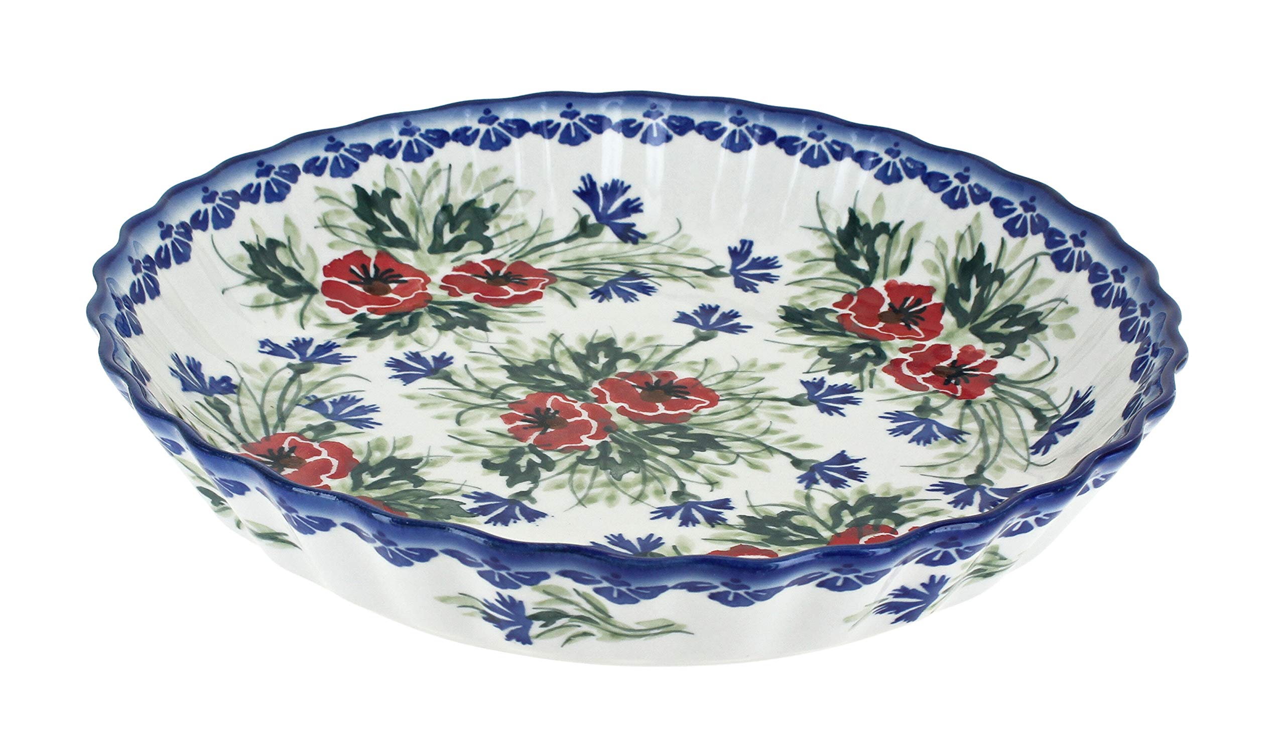Blue Rose Polish Pottery Cherry Red Bouquet Pie Plate - Handmade Ceramic Serving Dish for Desserts, Pies, and Cakes - Perfect for Holidays, Parties, and Home Decor