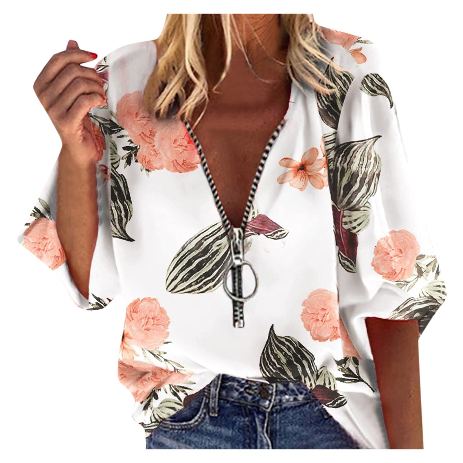 Women's Long Sleeve Tunic Tops - Business Casual V-Neck Blouse with Pattern Printing | Perfect for Office Wear, Date Nights & Weekend Outfits
