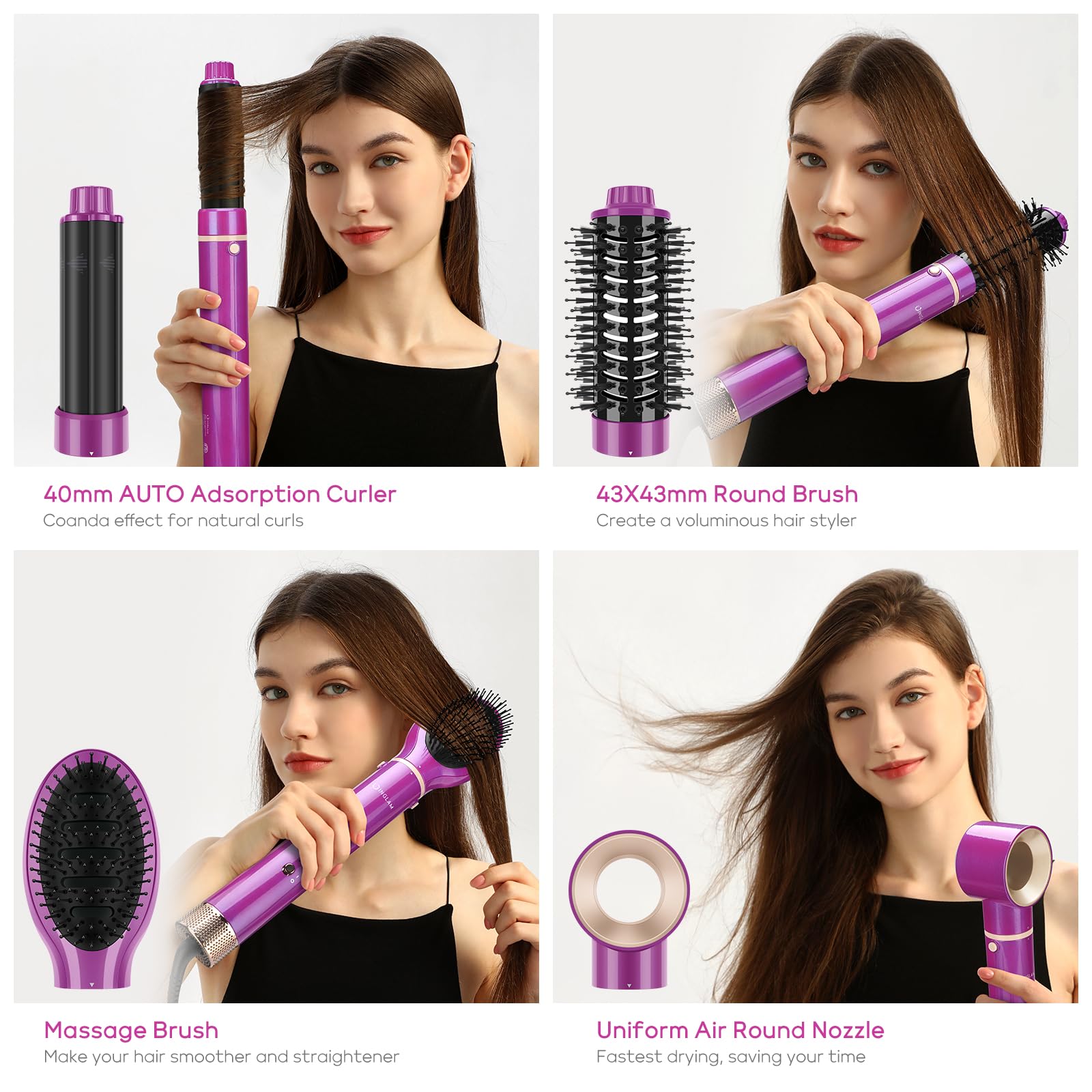 INGLAM MegaAIR 5-in-1 Professional Hair Dryer Brush with 110,000 RPM BLDC Motor - Ionic Hot Air Styler for Volumizing & Shaping (Red) | Perfect for Salon-Quality Blowouts at Home, Travel & Daily Styling