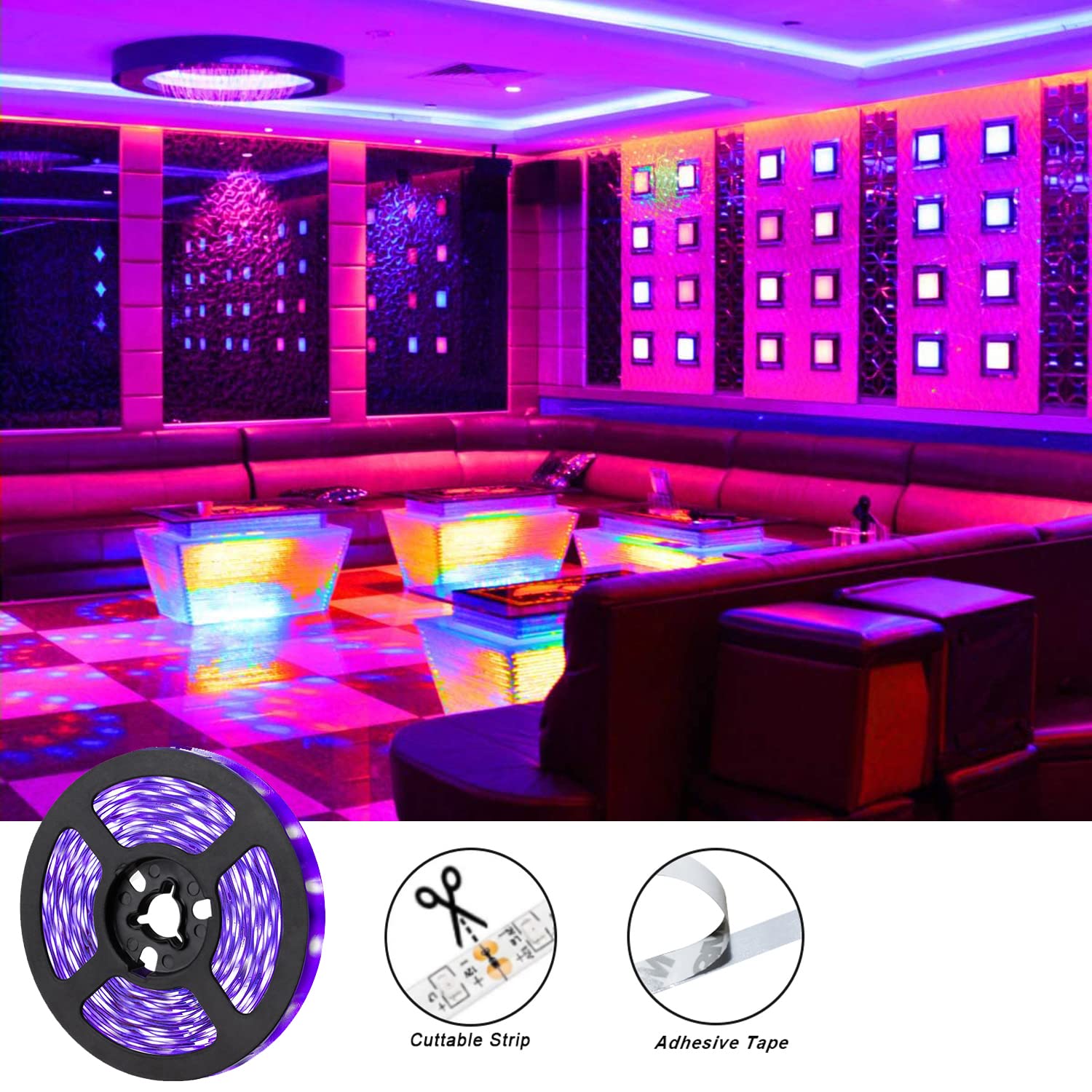 UV LED Strip Lights - 9.84ft Battery Powered 5V Blacklight Strips, Super Bright Non-Waterproof UV Black Light Kit with Battery Case - Perfect for Glow Parties, Halloween Decorations & Neon Art Projects