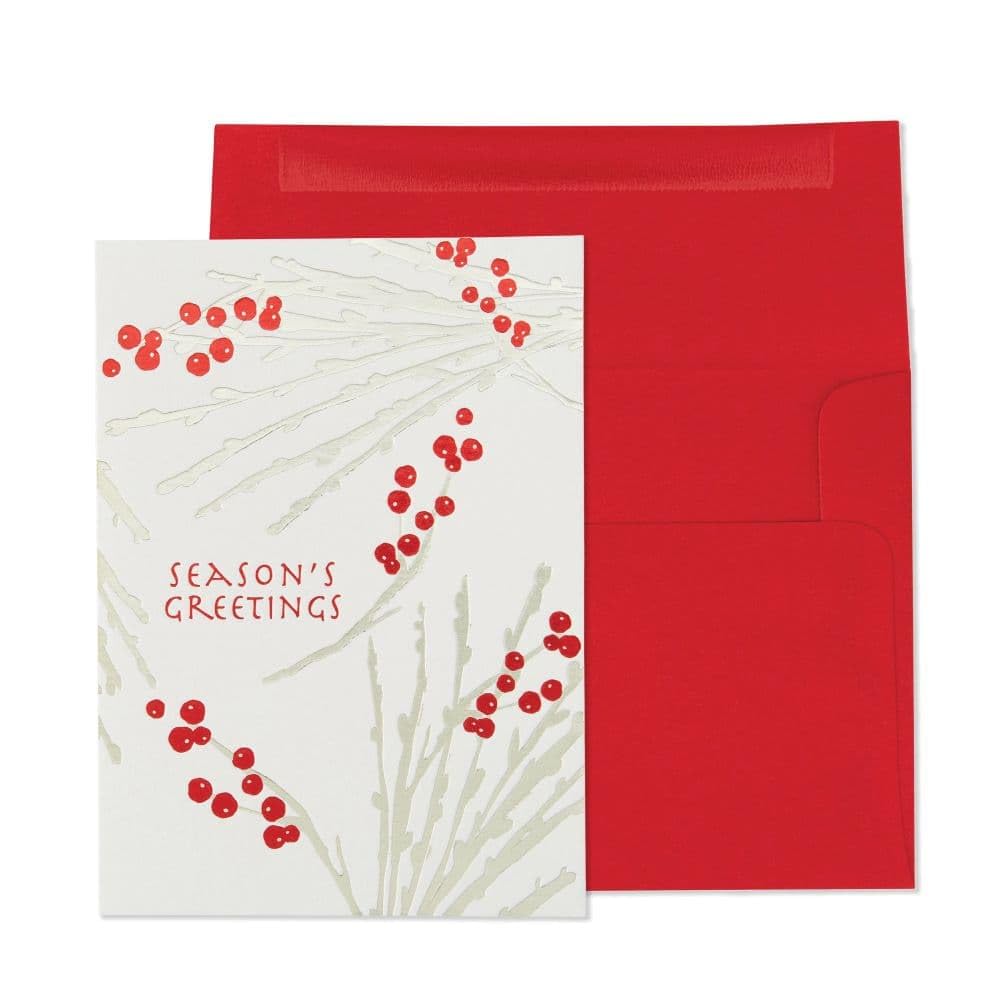 Silver Boughs Red Berries Christmas Greeting Cards - Elegant Holiday Cards for Family & Friends - Perfect for Christmas Wishes, Office Parties & Festive Decorations