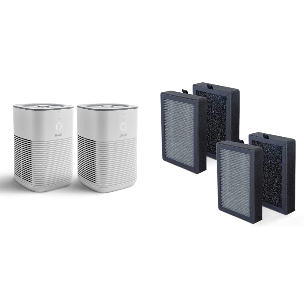 LEVOIT 2-Pack Air Purifiers with True HEPA H13 Filter - White & Black Replacement Filters (LV-H128-RF) for Home, Office, Bedroom - 3-in-1 Pre-Filter, Activated Carbon & 3-Stage Filtration System