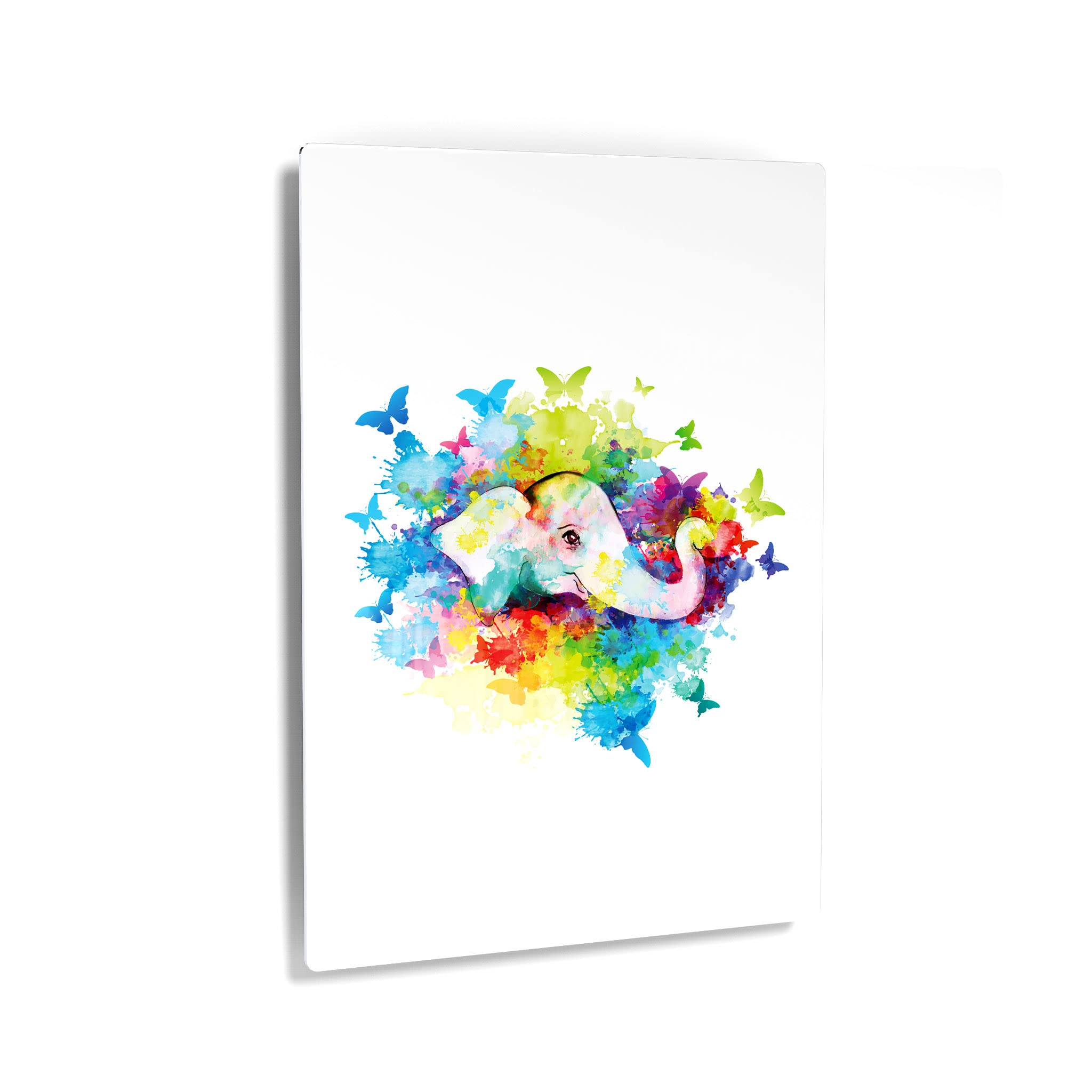 Colorful Butterfly Elephant Watercolor Painting - Metal Wall Art Print for Office, Living Room, Bedroom, Nursery (24x16 inches) | Handmade in USA | Perfect for Kids Room Decor & Home Interior Design