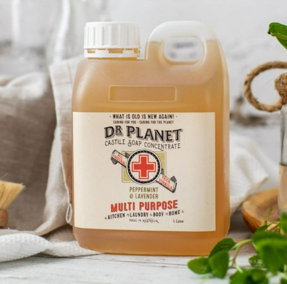 DR PLANET Organic Castile Soap - Peppermint & Lavender Scent (1 Liter) | Natural Body Wash, Hand Soap & Household Cleaner | Vegan, Cruelty-Free for Sensitive Skin & Baby Care
