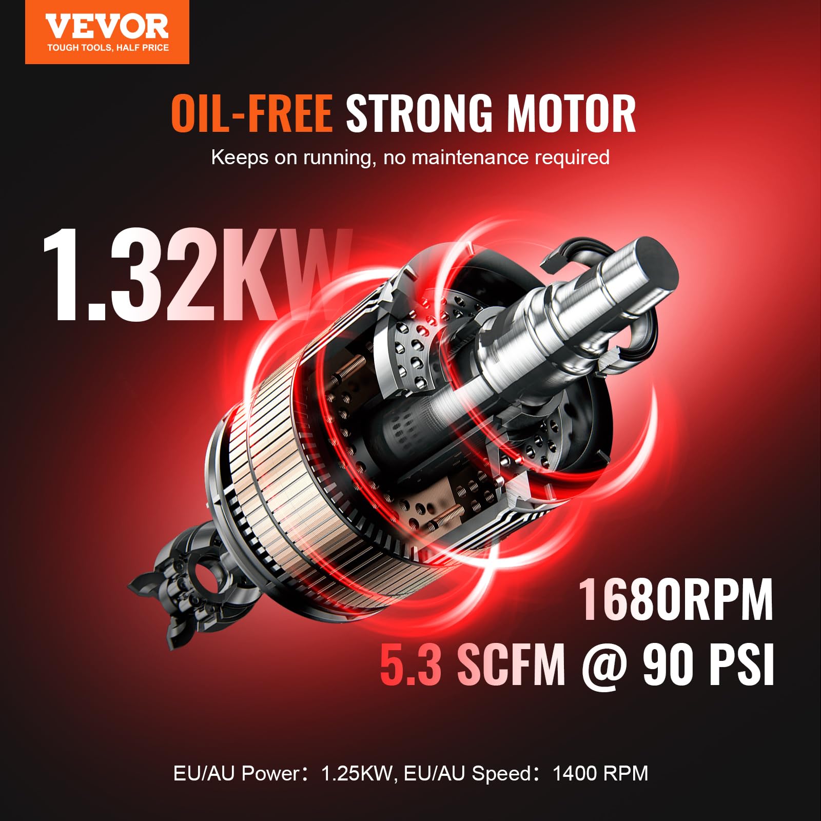 VEVOR 10 Gallon Steel Tank Air Compressor, 2HP 5.3 CFM@90 PSI Oil-Free, 125PSI Max Pressure, 78dB Ultra Quiet Portable Compressor for Auto Repair, Tire Inflation, Spray Painting - Perfect for Home Garage, DIY Projects, and Professional Workshops