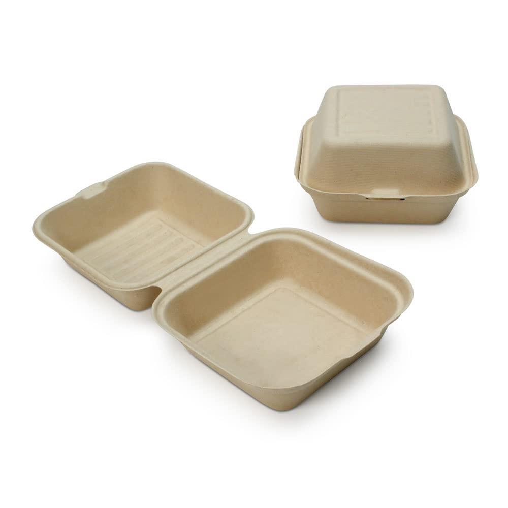 Eco-Friendly 6x6 Inch Compostable Food Containers with Lids - 500 Pack Biodegradable Takeout Boxes for Restaurants, Catering & Meal Prep | Heavy-Duty Unbleached Disposable Containers by Earth's Natural Alternative
