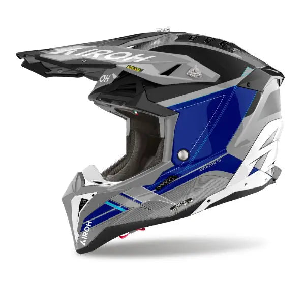 Airoh Aviator 3 Saber Gloss Blue Motorcycle Helmet - DOT & ECE Certified for Street & Racing - Lightweight & Ventilated for Comfort - Perfect for Urban Commuting & Track Days