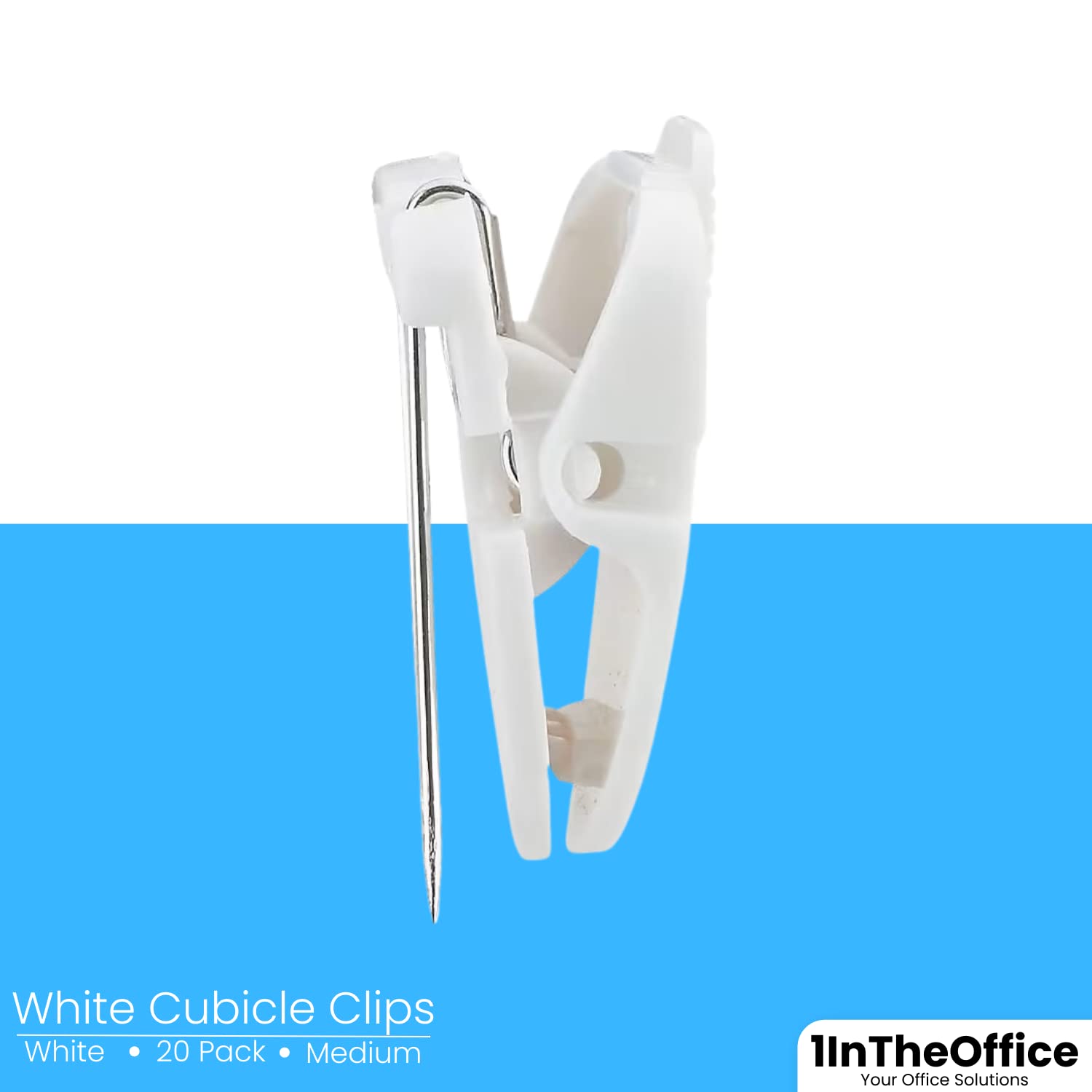 1InTheOffice White Cubicle Wall Clips - 20 Pack Fabric Bulletin Board Clips for Office Organization, Home Decor & Classroom Supplies - Perfect for Hanging Photos, Notes & Documents
