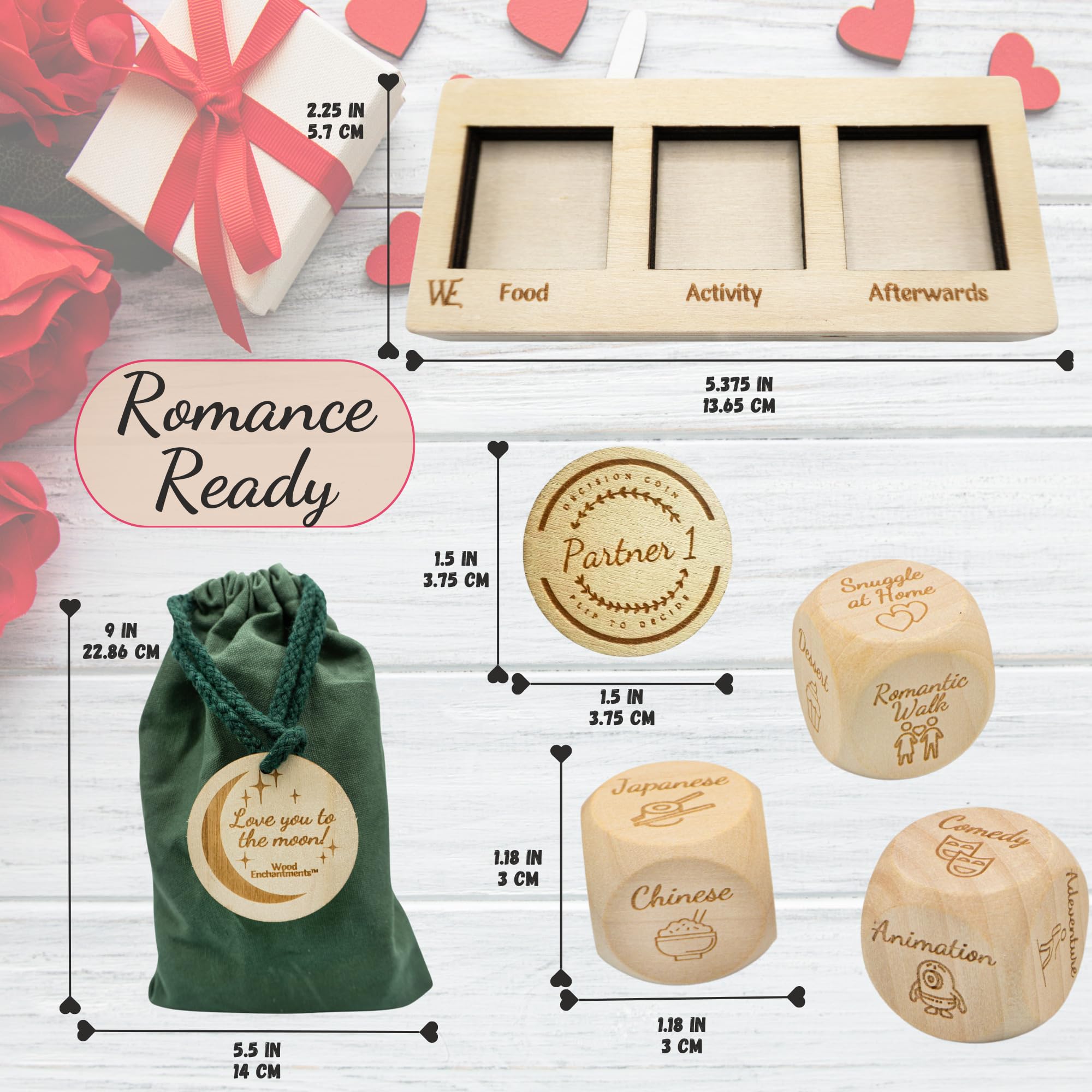 Deluxe Date Night Dice Game for Couples - Romantic Gift Set with 5 Dice, Decision Coin, Game Board & Carry Bag - Perfect for Anniversaries, Weddings, Bachelorette Parties & Bridal Showers - Fun Relationship Building Activity for Date Nights at Home