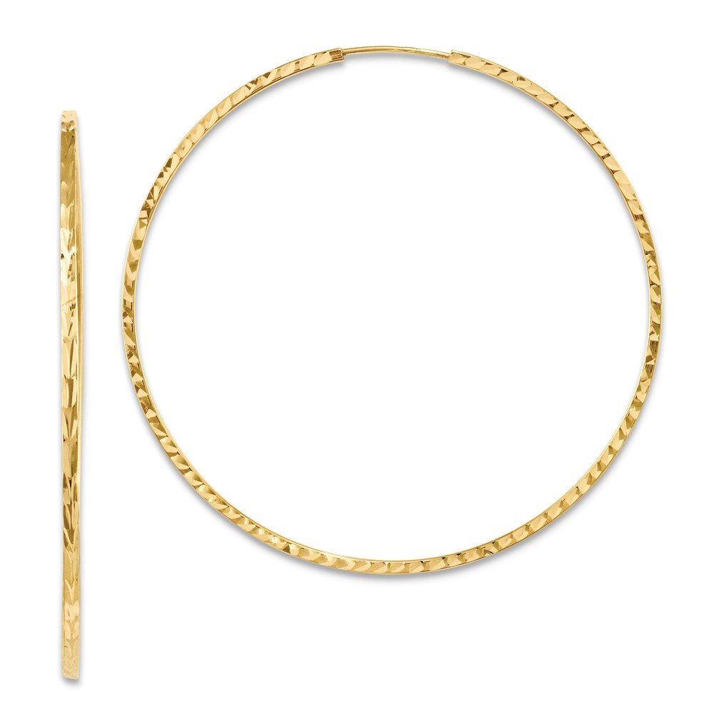 14K Yellow Gold Diamond-Cut Square Tube Endless Hoop Earrings for Women - Elegant & Timeless Jewelry for Everyday Wear, Parties & Special Occasions