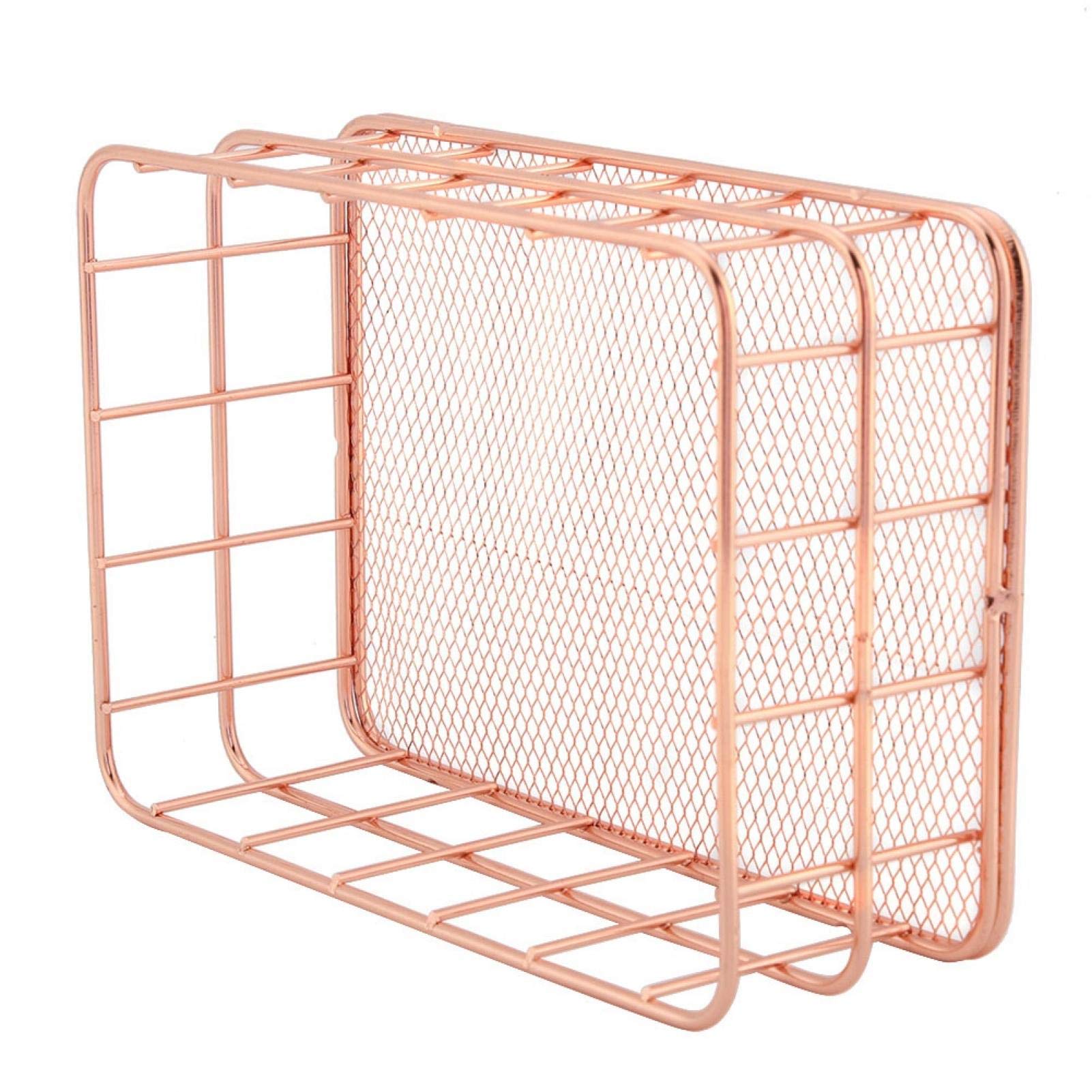Rose Gold Iron Storage Basket - Organizer for Desktop & Workspace Decor