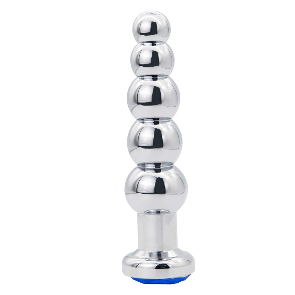 Metal Anal Beads with Gem Base - 5 Beads Prostate & G-Spot Massager for Men & Women, Pleasure Wand Sex Toy for Couples - Perfect for Solo Play, Partner Exploration & Sensual Enhancement