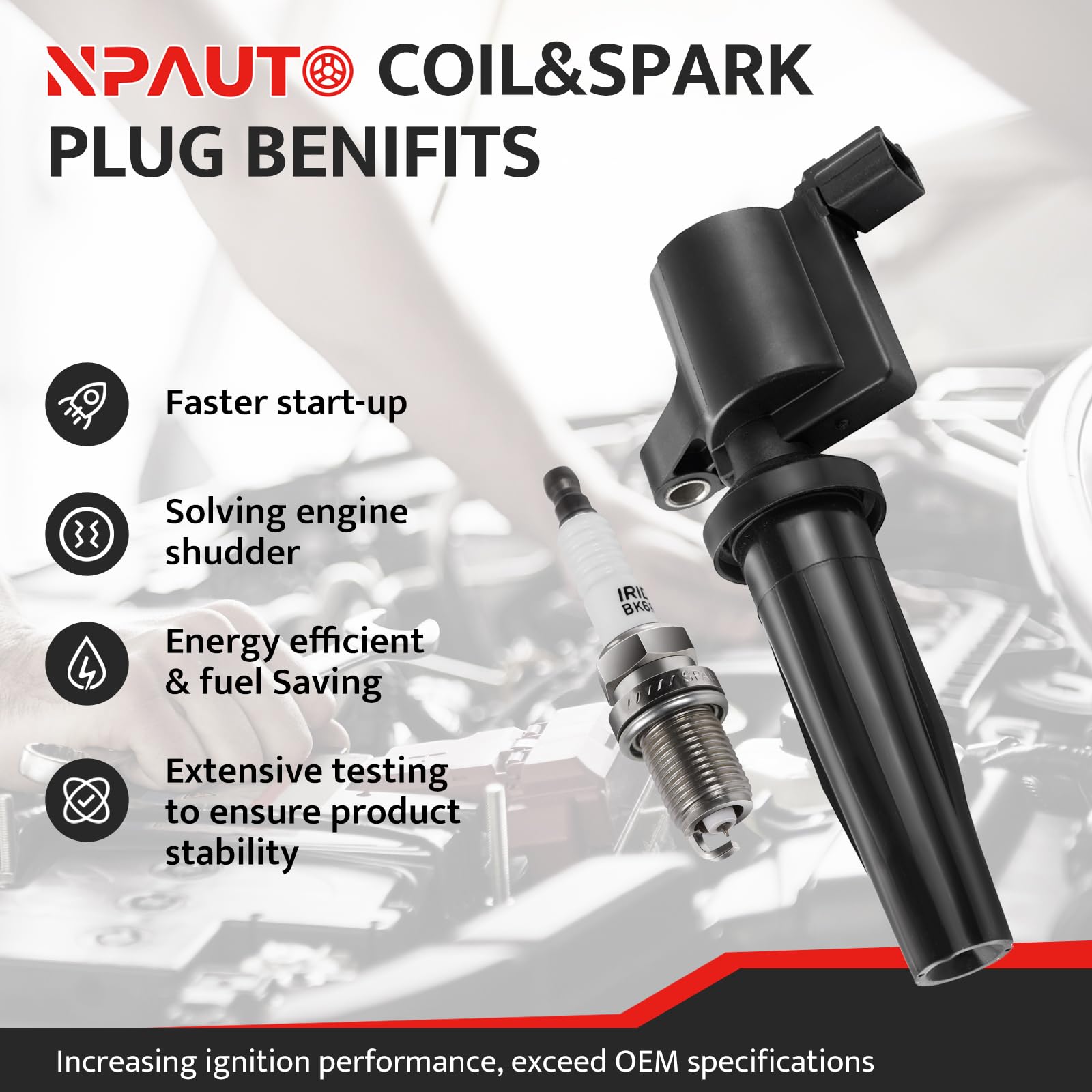 High Performance Ignition Coil Pack & Spark Plugs Set (4pcs) - Compatible with 2004-2011 Ford Escape/Focus/Transit Connect 2.0L 2.3L & Mazda 3/6/Tribute - FD505 DG504 Replacement Parts - Perfect for Engine Tune-Ups & Performance Upgrades