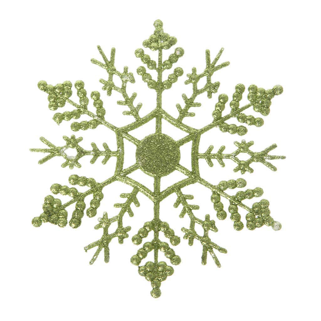 4 Inch Green Glitter Snowflake Ornaments - 36 PCS Plastic Christmas Tree Decorations, Xmas Hanging Ornaments for Holiday Party, Wedding & Home Decor - Perfect for Christmas Trees, Wreaths, Windows and Festive DIY Crafts