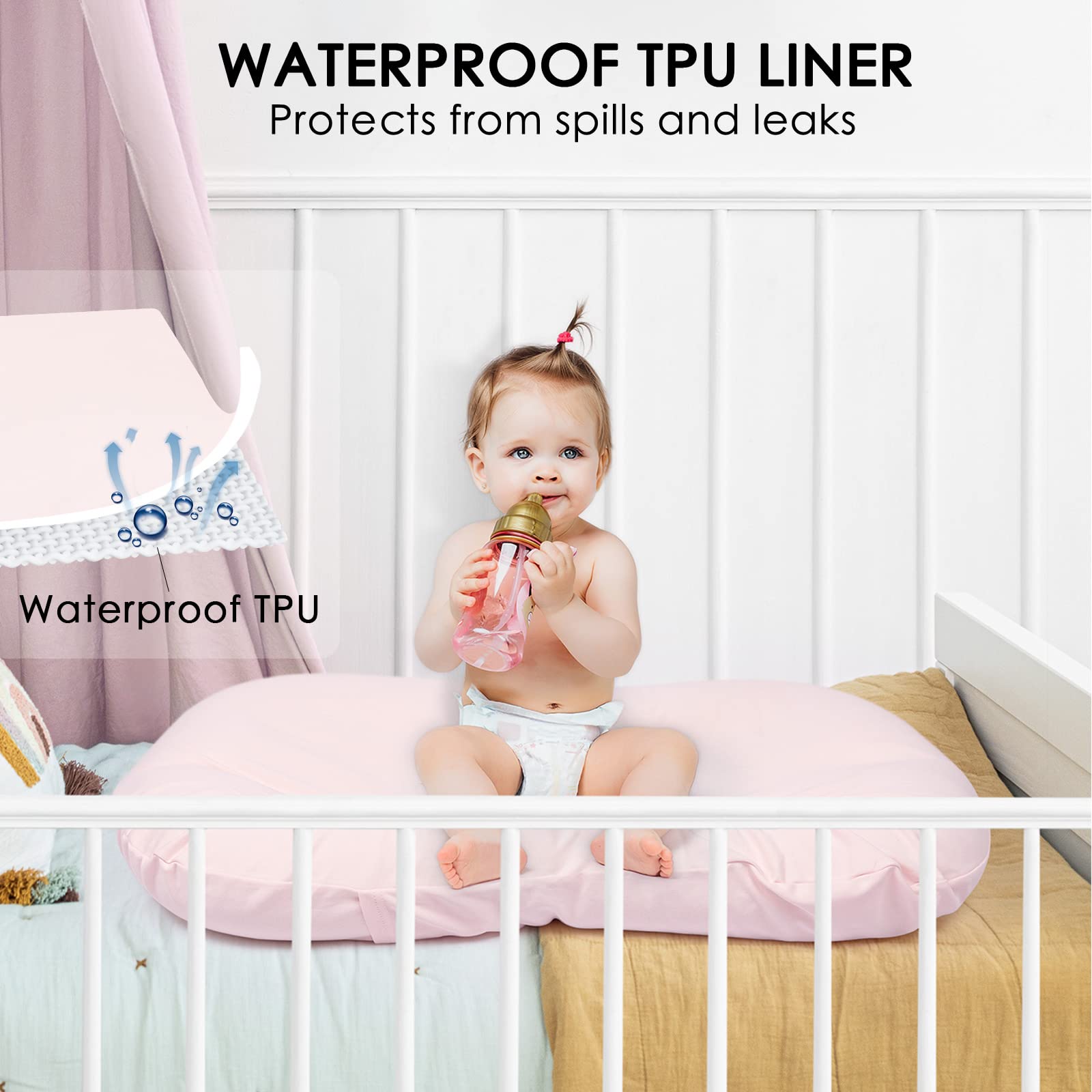 Mexxi Organic Waterproof Baby Lounger Cover - 100% Organic Cotton, Breathable & Hypoallergenic - Baby Pink - Perfect for Nursery, Travel & Playtime