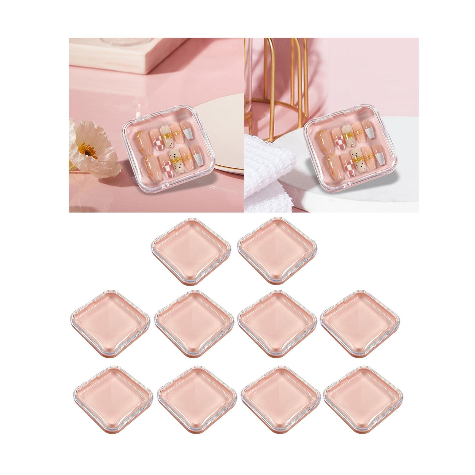 Sharplace 10-Piece Acrylic Press-On Nail Storage Box Set - Mini Artificial Nail Display Case & False Nail Organizer for Salon Professionals & Home Manicure - Perfect for Nail Art Storage, Salon Organization & Travel Nail Kits (Pink)