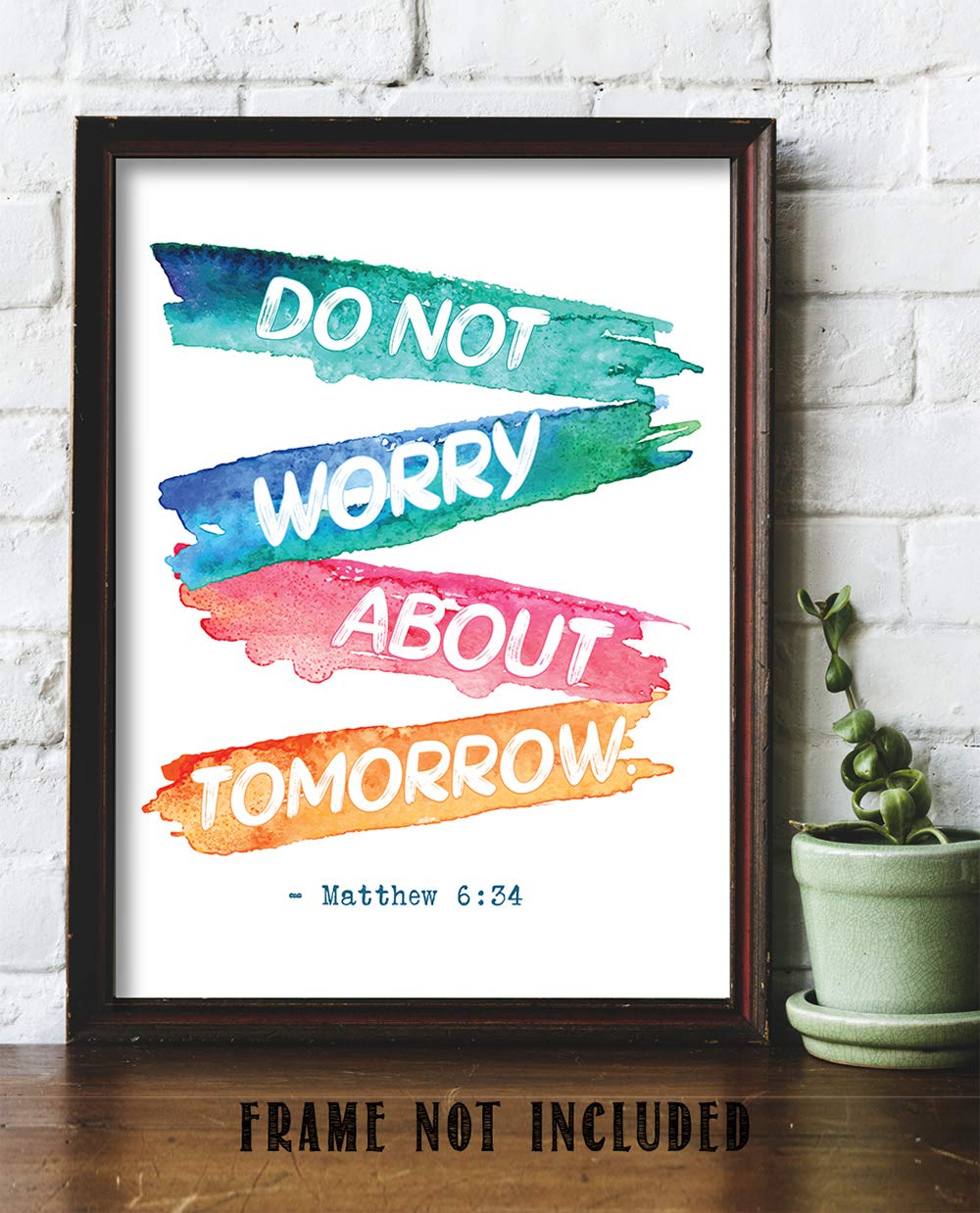 TJ Originals - Matthew 6:34 Bible Verse Wall Art - 'Do Not Worry About Tomorrow' Christian Scripture Print - 11x14 Inspirational Home Decor for Living Room, Bedroom & Office - Perfect Gift for Women, Family & Friends (Paint Stripes Design)
