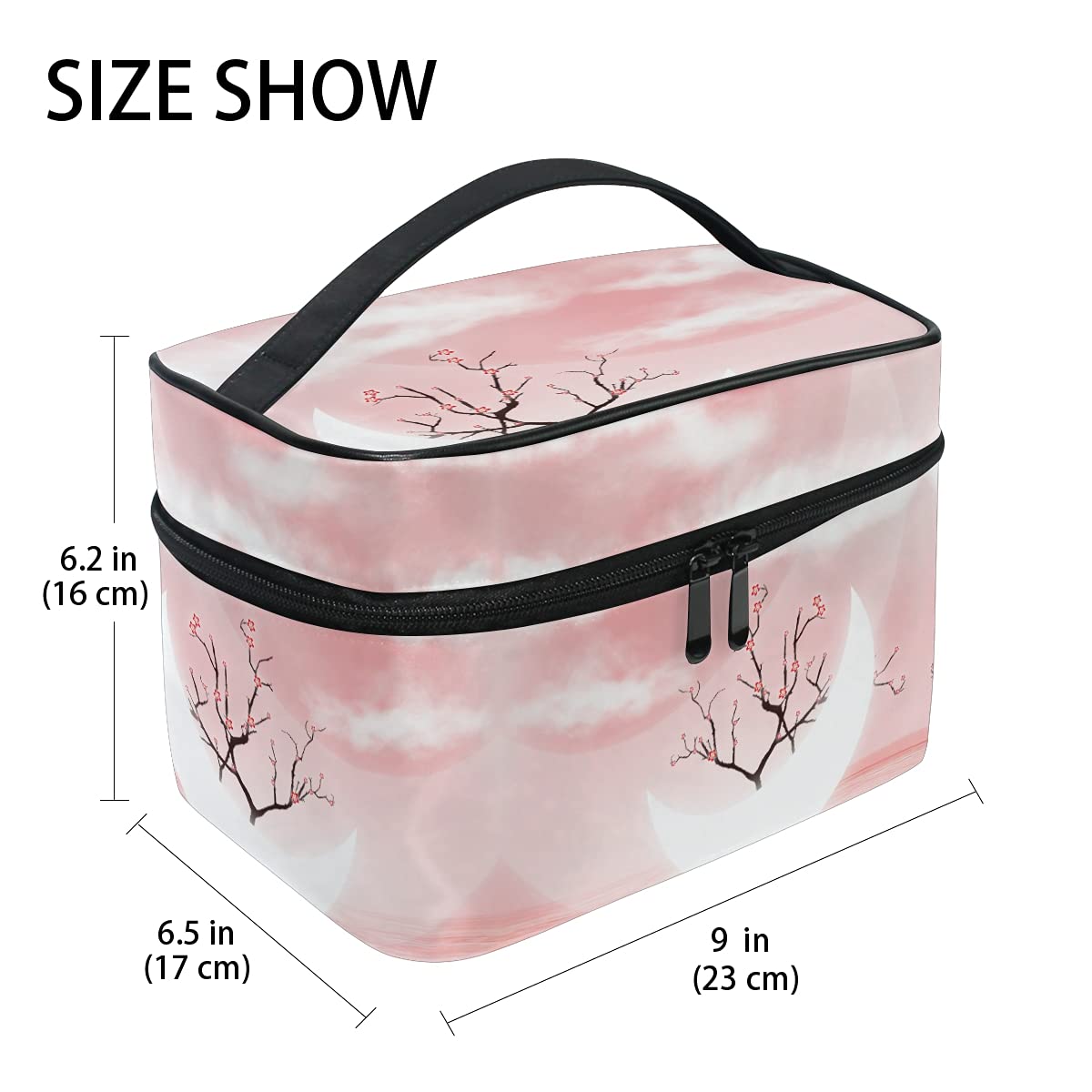Pink Moon Flower Sky Cosmetic Bag Organizer - Waterproof Zippered Makeup Pouch for Women & Girls | Travel Toiletry Case for Cosmetics, Brushes & Accessories | Perfect for Vacation, Gym & Daily Use