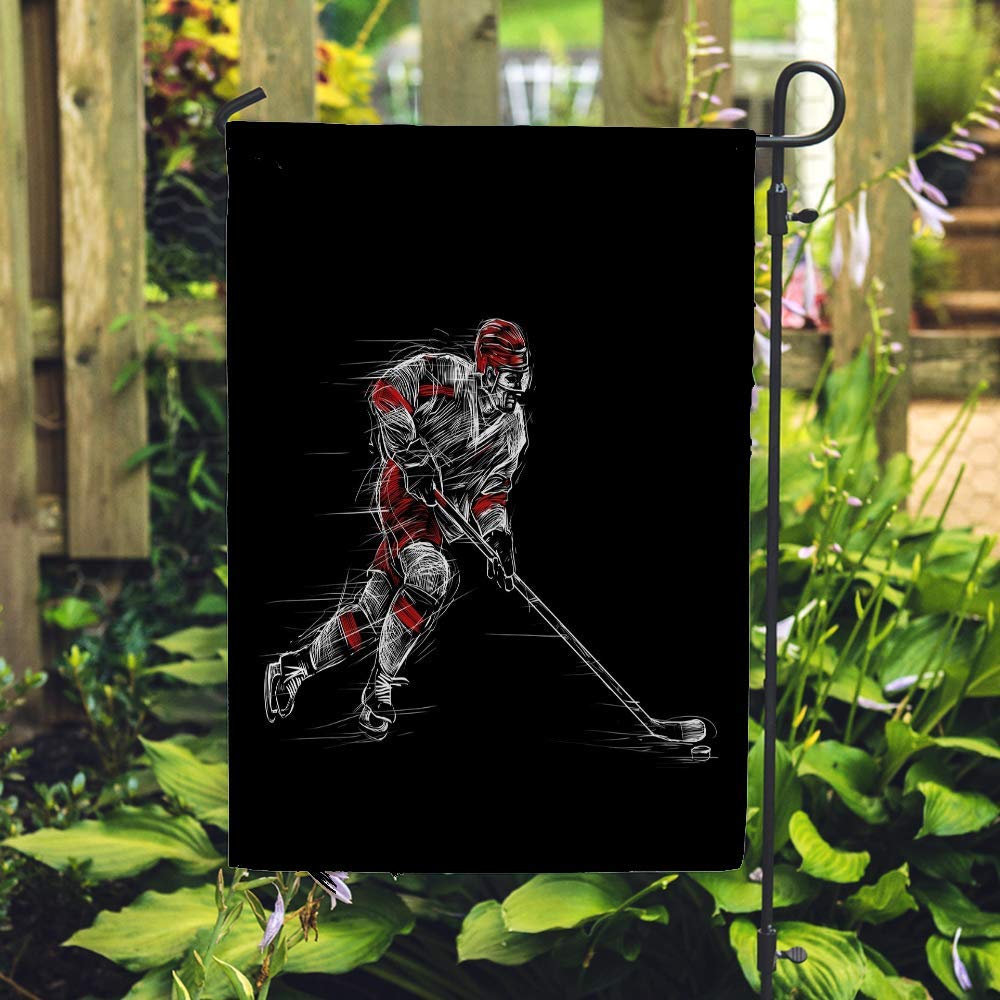 Double Sided Hockey Player Garden Flag - Vertical Polyester Yard Banner for Outdoor Sports Decor, Holiday & Game Day Celebration