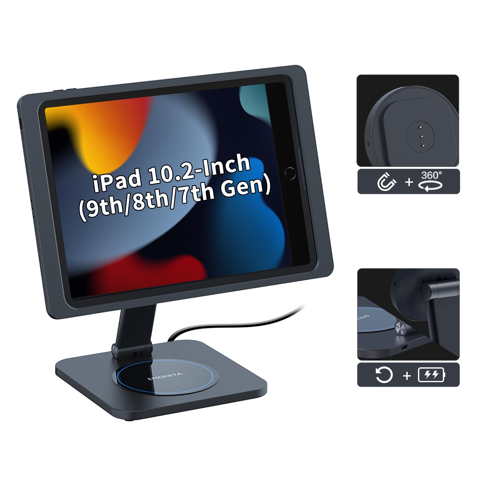 Foldable Magnetic Stand with Charging Case for iPad 9th/8th/7th Gen 10.2-Inch - 360° Rotation, 90° Tilt, Strong Magnets - Includes 45W Fast Charger & USB-C Cable - Perfect for Work, Study, and Entertainment