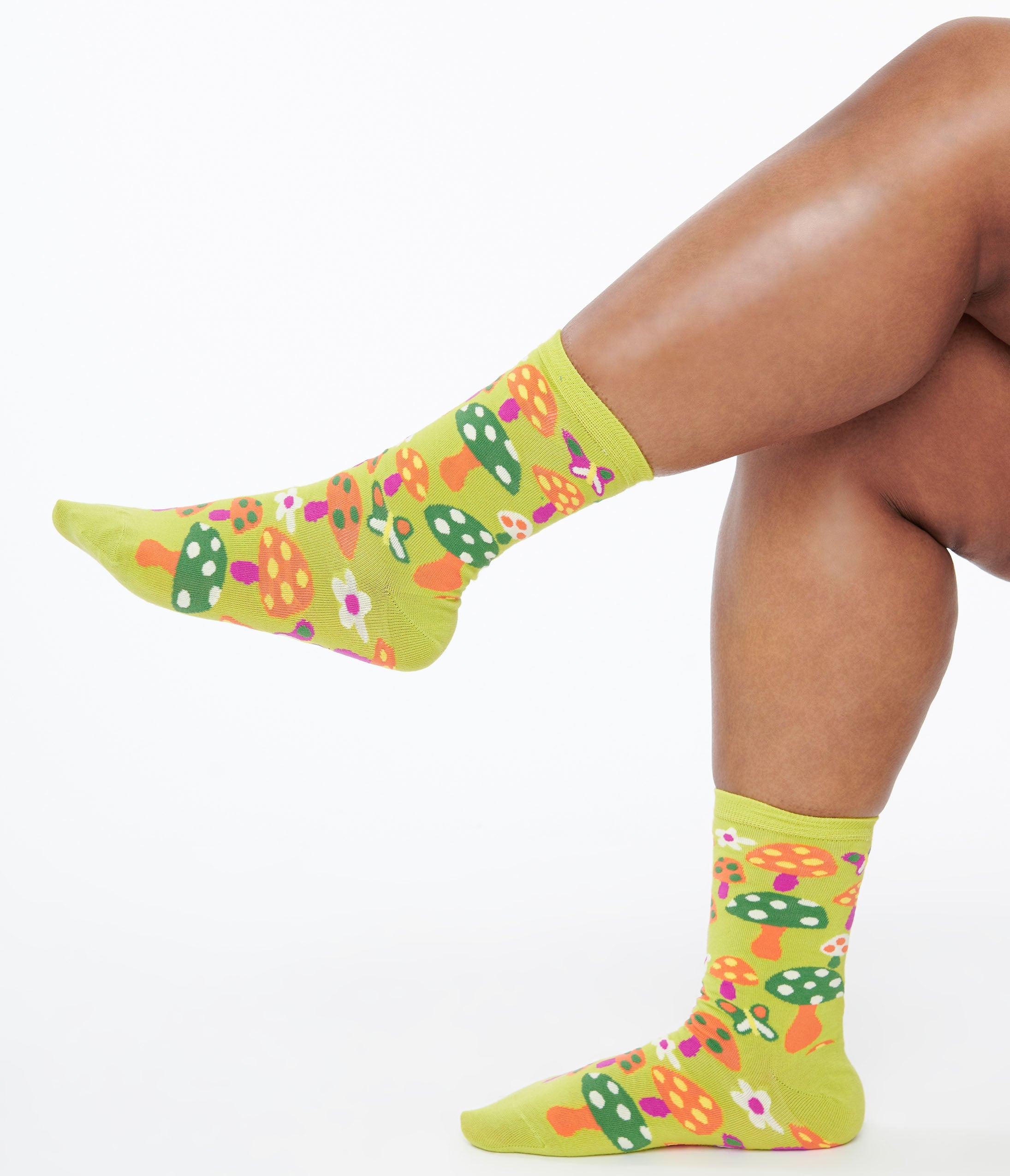 Lime Green Mushroom Crew Socks - Fun Cartoon Print Ankle Socks for Women & Men - Perfect for Cosplay, Gifts, and Casual Wear