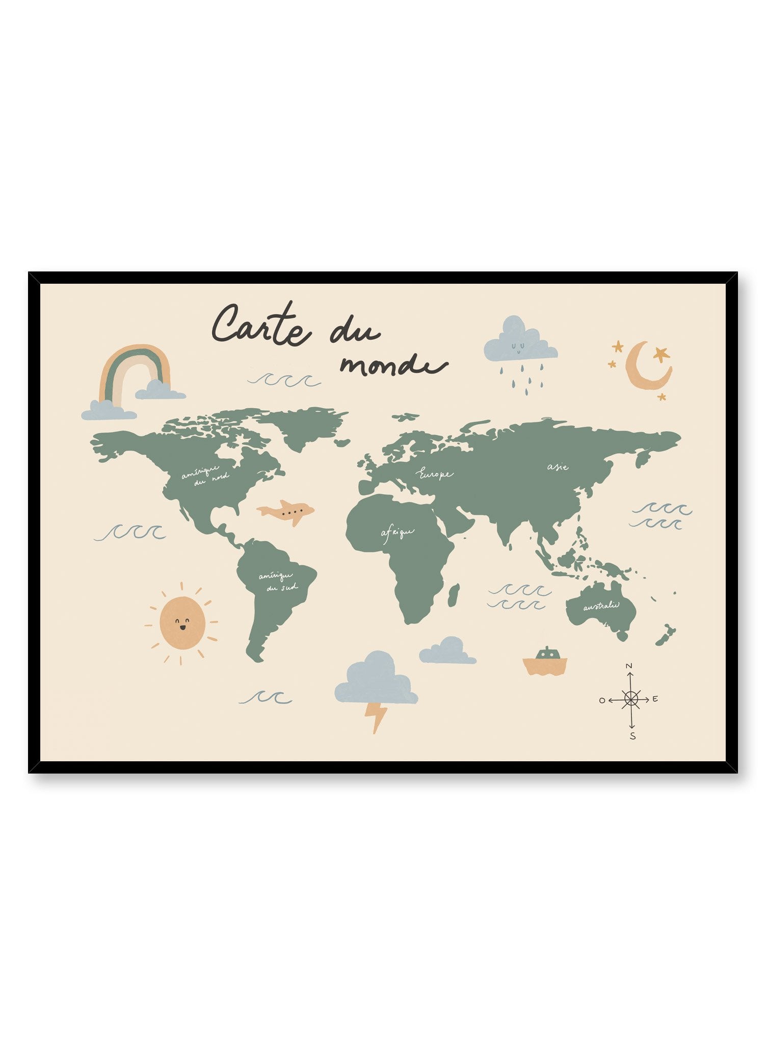 Vintage French Globe Trotter Travel Poster - Classic World Map Wall Art for Home, Office & Cafe Decor