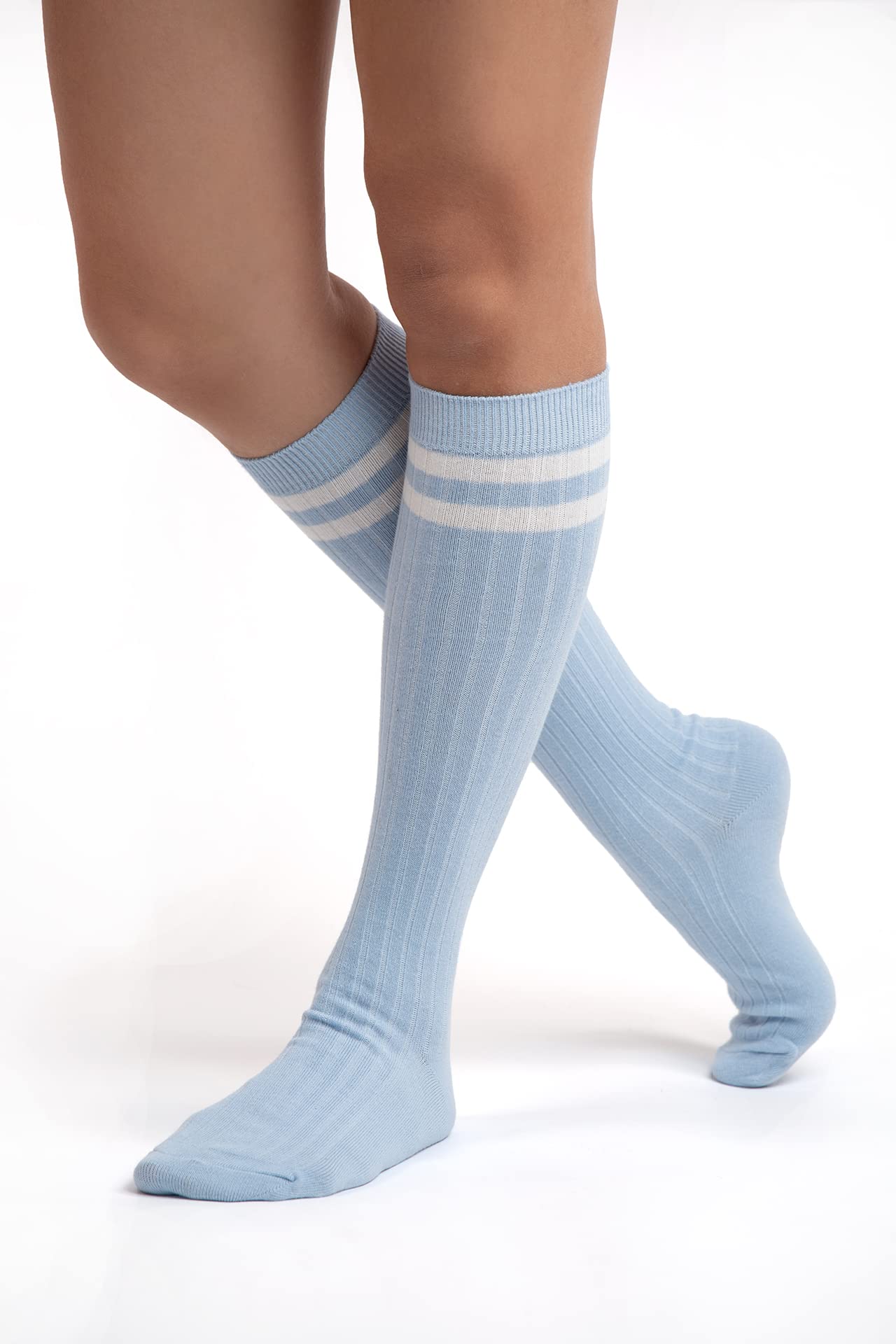 4 Pairs Cotton Striped Knee High Socks for Women & Men - Comfortable Unisex Tube Socks for Boys & Girls - Perfect for Sports, Casual Wear & Fashion Outfits