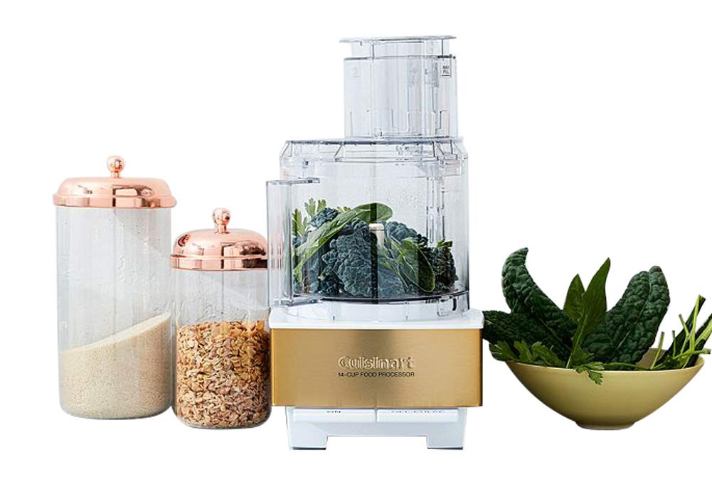 Cuisinart 14-Cup Food Processor - Powerful Vegetable Chopper for Mincing, Dicing, Shredding & Dough Kneading - Stainless Steel (White/Gold) - Perfect for Meal Prep, Baking & Large Batch Cooking - DFP-14WGY