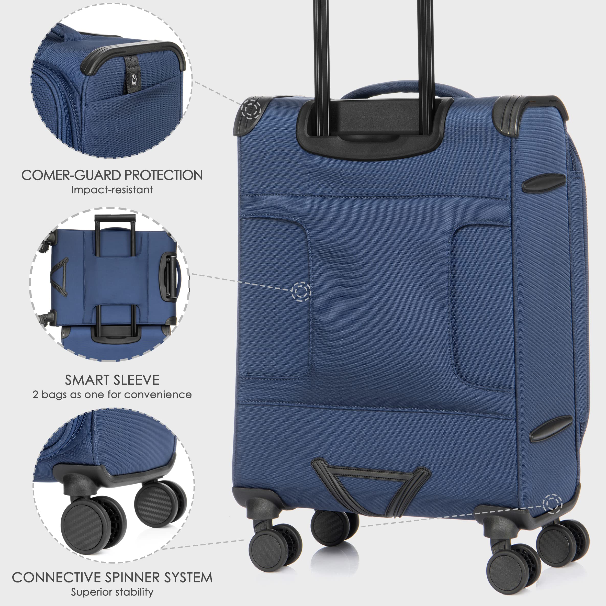 Vercase Toledo Expandable 20-Inch Carry On Luggage with 360° Spinner Wheels - Lightweight Softside Suitcase for Travel, Business & Weekend Trips (Navy Blue)